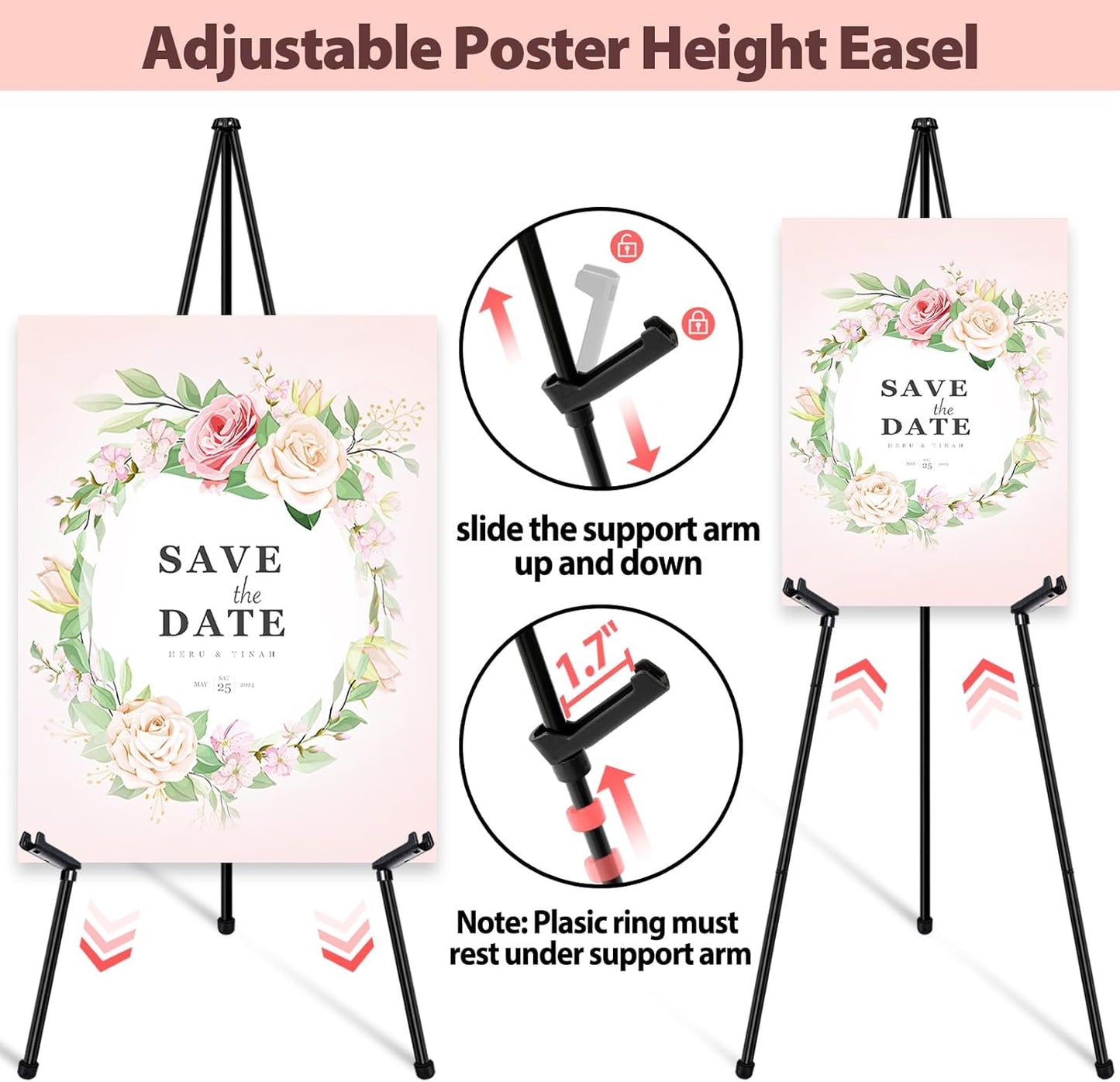 Black Easel Stand for Wedding Signs, Posters & Paintings - 63" Adjustable Portable Display Easel for Welcome Signs, Art Canvas, Pictures - Folding Tripod Stand with Carry Bag (1 Pack)