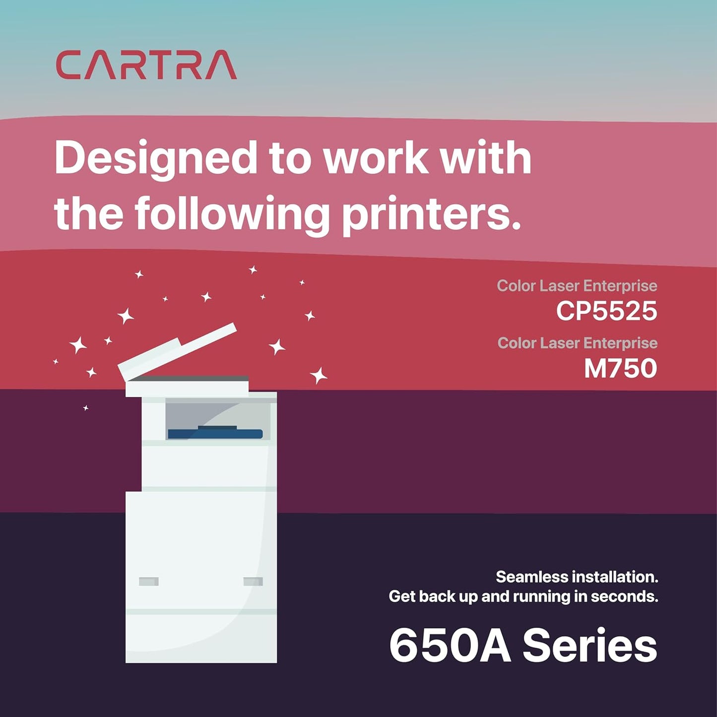CARTRA 650A Toner Cartridges 4 Pack Compatible Replacement for HP 650A Toner Cartridges, Works with Printer Series CP5525 CP5525dn CP5525n CP5525xh M750dn M750n M750xh | Black Cyan Yellow Magenta