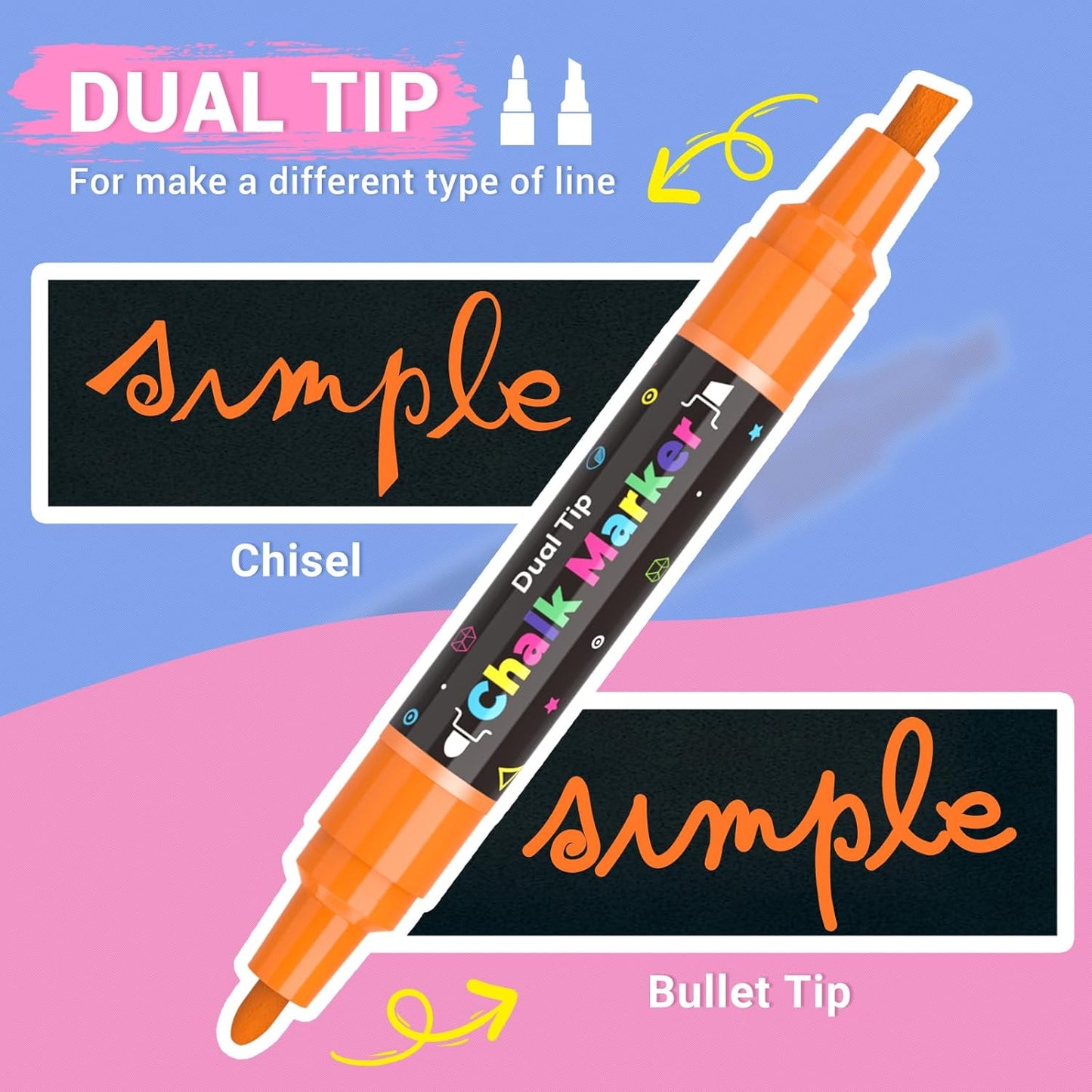 12 Dual Tip Liquid Chalk Markers - Erasable Chalk Markers for Blackboard, Chalkboard Signs, Glass, Chalk Pens Wet Erase Makers for Bar Menu, Shcool,Wedding Sign, Just Married Car Windows Decorations