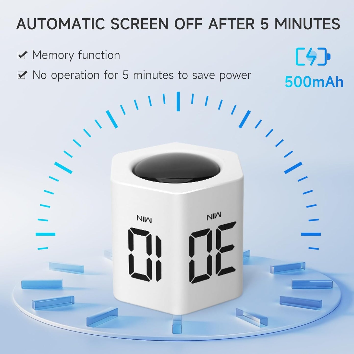 Productivity Timer 1, 5, 10, 30, 60 Minutes Preset, Desk Cube Timer with Gravity Sensor/Mute/Vibration for ADHD, Work, Study, Kitchen, Back to School (1, White)