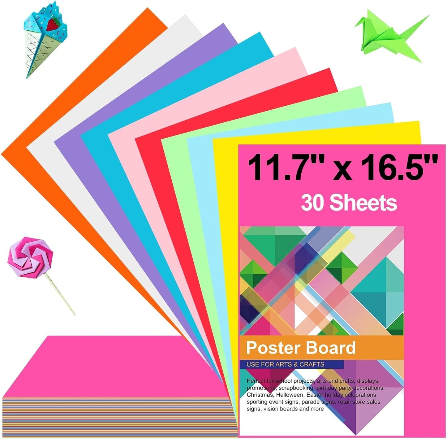 30 Pcs Poster Board Colorful Paper 1.7x16.5, ROOKEA Vision Boards Bulk Blank Graphic Display Posterboard Card Paper for Kids School Classroom Arts Craft Projects Drawing Scrapbooking