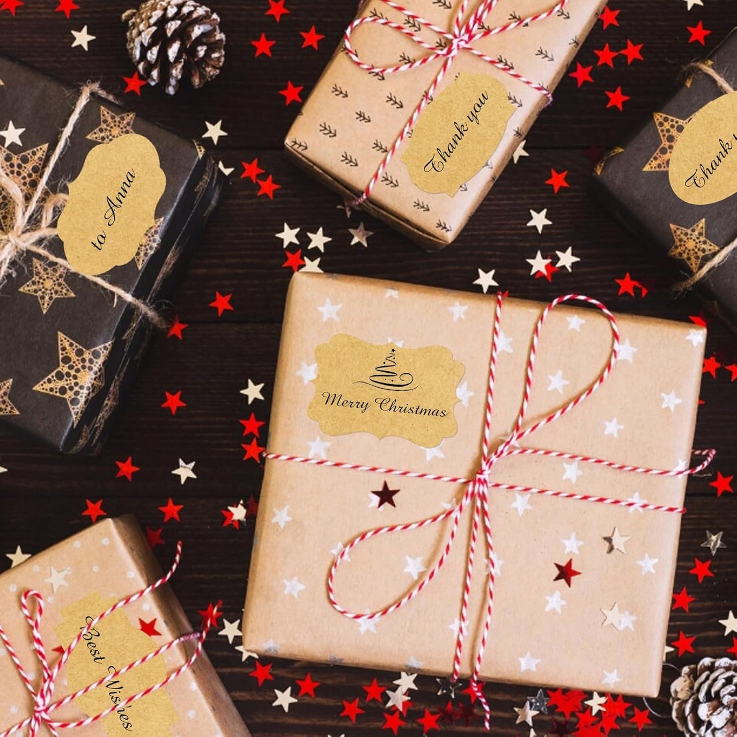 350 PCS Gift Tags Stickers Name Labels Stickers,2" x 1.2" Fancy Shape Stickers Self-Adhesive Handmade Bottle All-Purpose Jar Labels for Presents Cosmetic Decoration Jars Food Craft (Kraft)