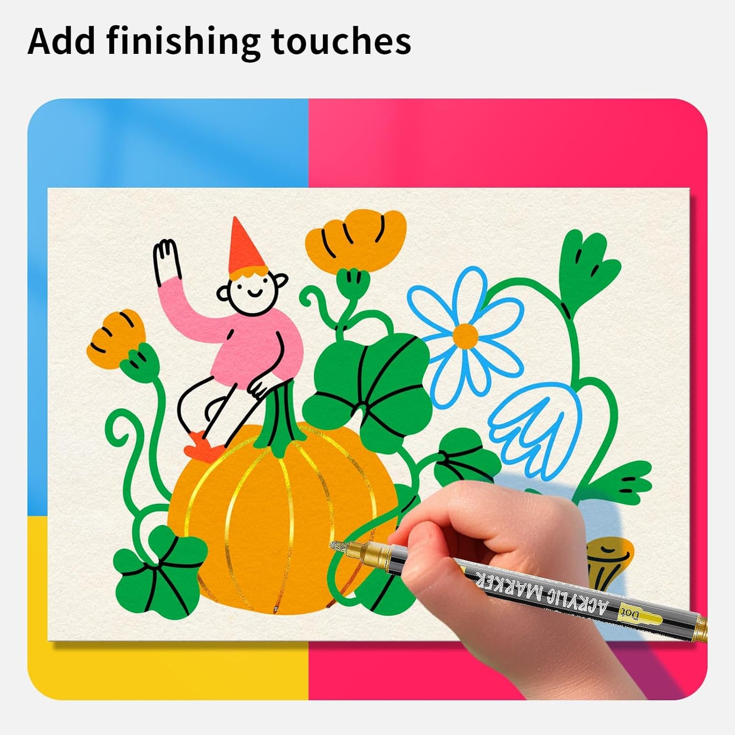 NAWOD 3 Gold Acrylic Paint Pens Markers, Dual Tip (Fine 1mm + Dot 5mm), for Rock Painting Fabric Canvas Glass Wood Ceramic Paper Eggs, Fabric Marker Ideal for Labeling DIY Crafts Art Projects