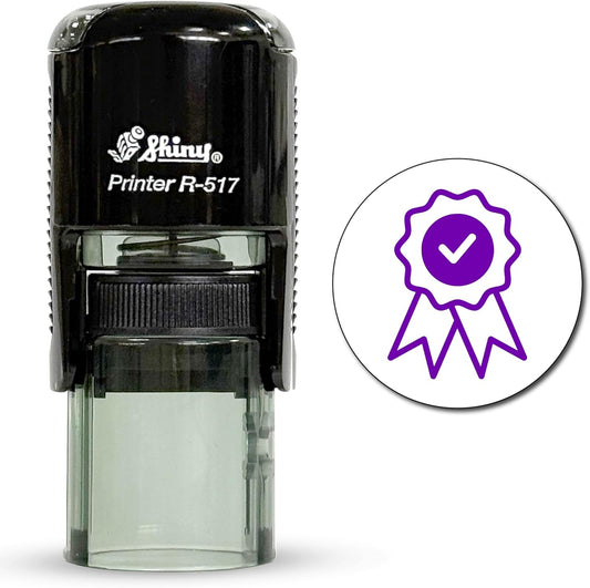 Shiny Ribbon Teacher Stamp, Round Self Inking Stamp for Classroom, Purple Ink