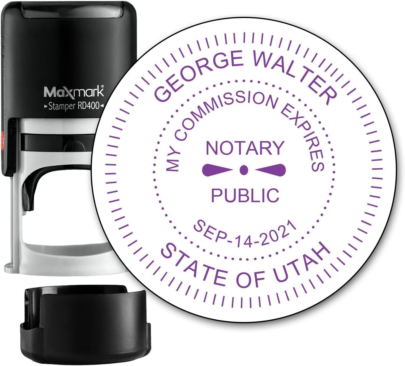 Round Notary Stamp for State of Utah- Self Inking Stamp - Top Brand Unit with Bottom Locking Cover for Longer Lasting Stamp - 5 Year Warranty