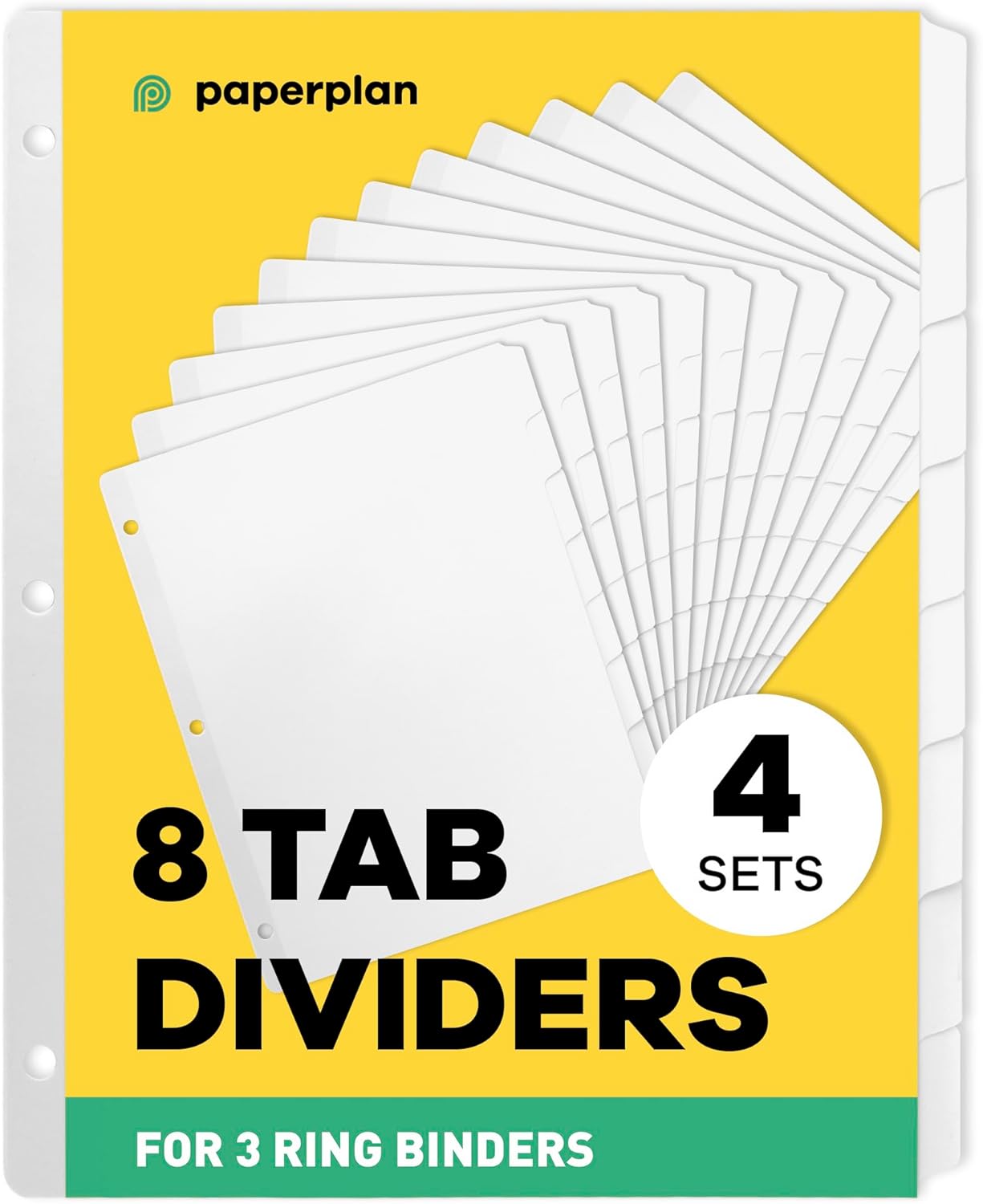Binder Dividers with Tabs - (Set of 4) x 8-Tab Dividers for 3 Ring Binders, White, Reinforced Edge - Ideal for Keeping Your Documents Neat and Professional