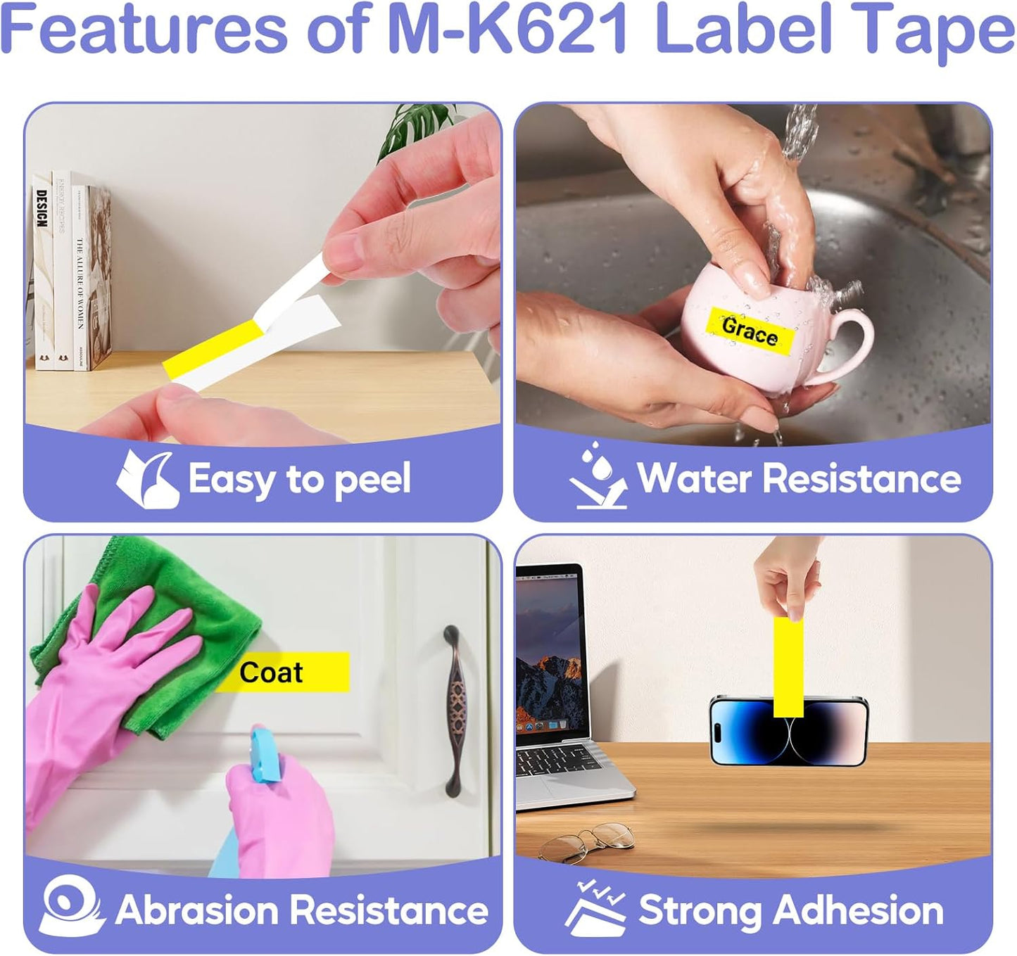 NineLeaf 4 Pack Compatible for Brother P-Touch M Label Tape MK621 M-K621 M621 Black on Yellow 3/8" (9mm) x 26.2ft (8m) Labeling Refill Cartridge Work in PT-45M PT-65 PT-70 PT-80 PT-M95 Label Maker