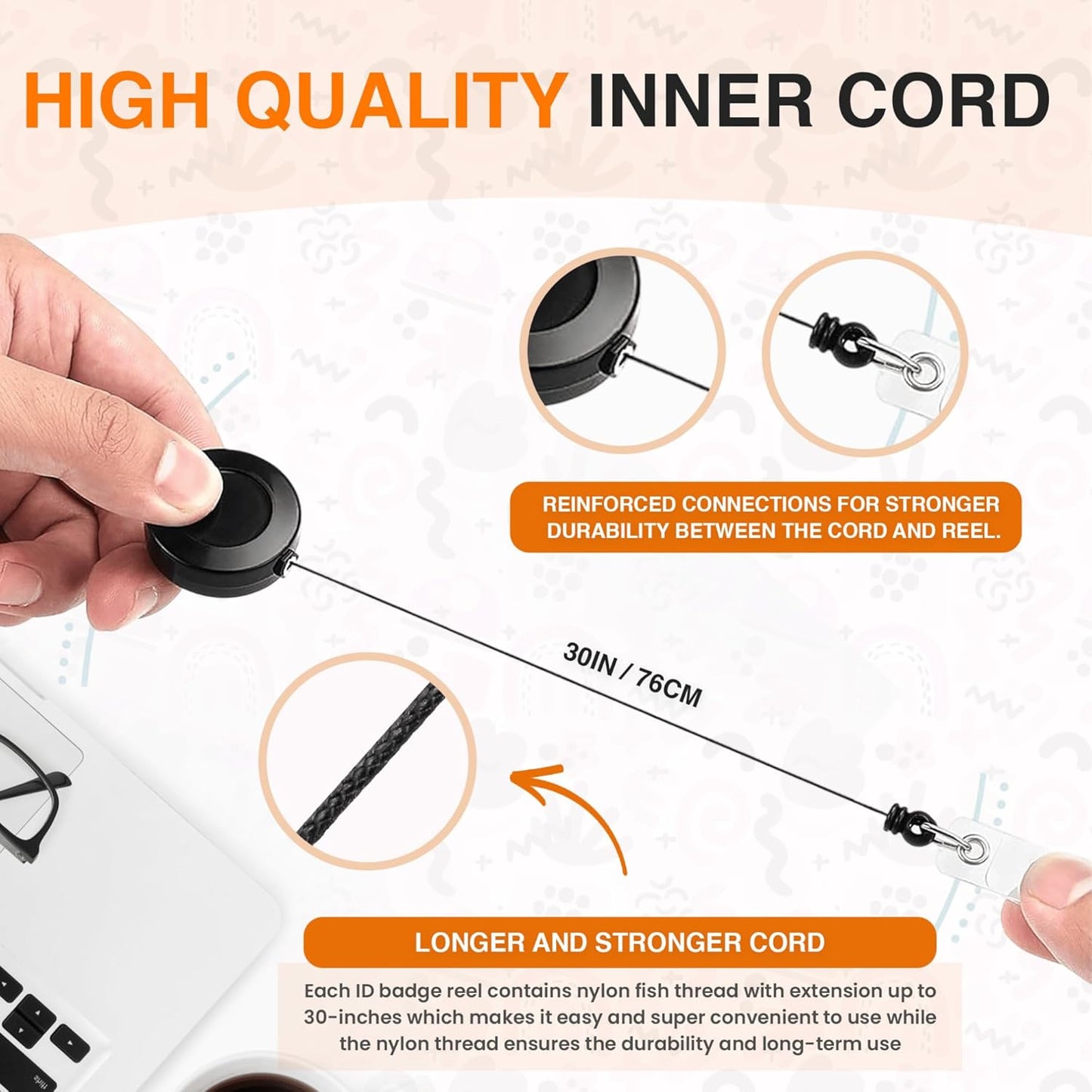 100 Pack Badge Reels: Retractable Badge Holder with Clip, Id Badge Reel, ALLIGATOR SWIVEL Offering Clear Vinyl Strap, NO TWIST DISPENSER - BLACK