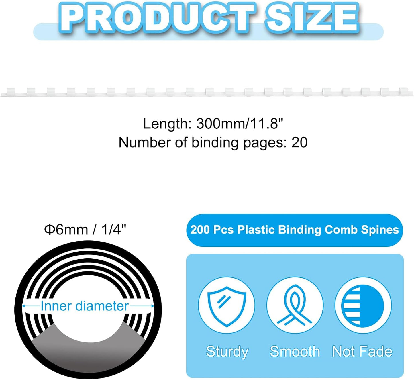 PATIKIL 6mm (1/4") Plastic Binding Combs, 200 Pcs 21 Rings Comb Binding Spines 20 Sheet Capacity Letter Size for Binding Paper Sheets Notebook Calendar Picture Album, White