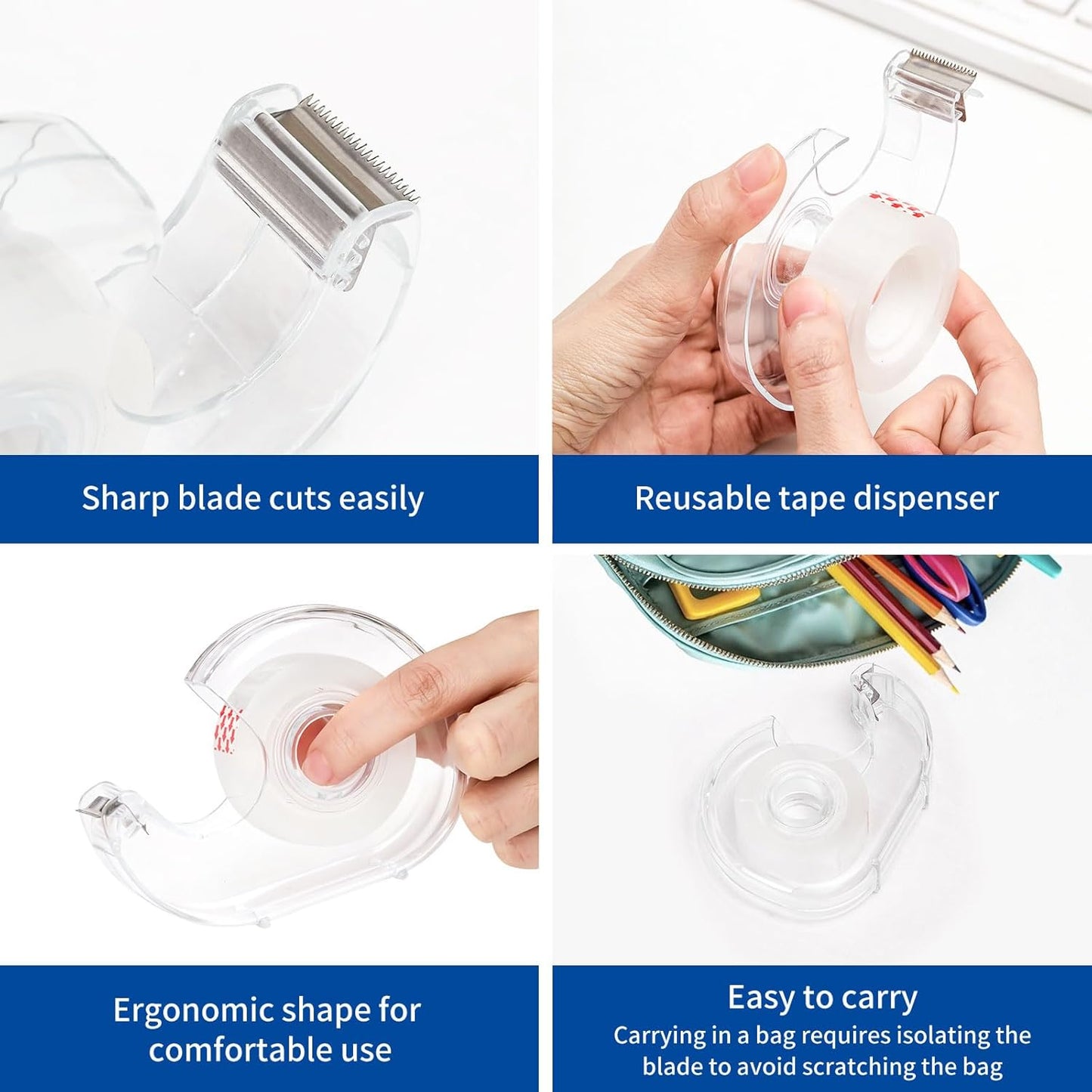 16 Rolls Transparent Tape with Dispenser, Glossy Clear Tape Refills Cute Holder Bulk for Home School Office Supplies Gift Wrap, 3/4 x 1000 Inches