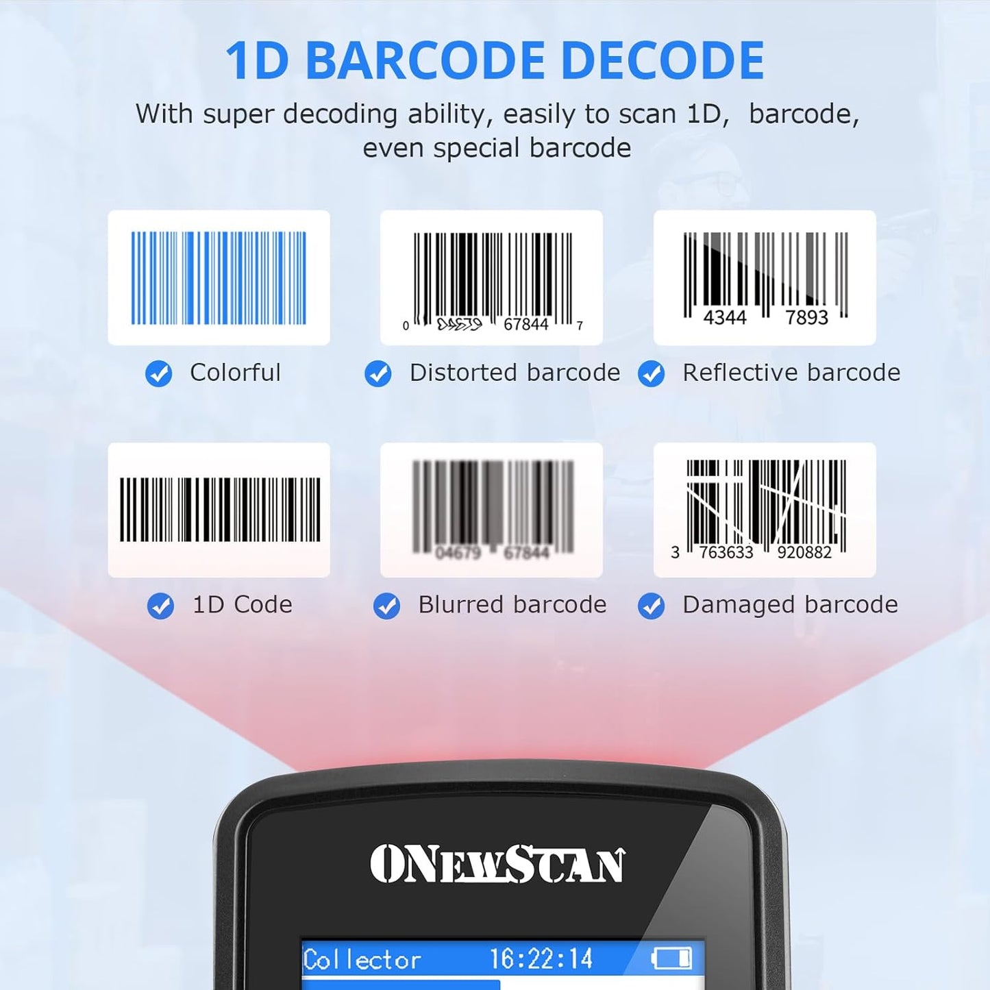 Barcode Scanner, Wireless 1D Inventory Scanner Data Collector Data Terminal Portable with 2.8" TFT Color LCD Screen Cordless Handheld Barcode Reader for Store, Inventory, Supermarket, Warehouse