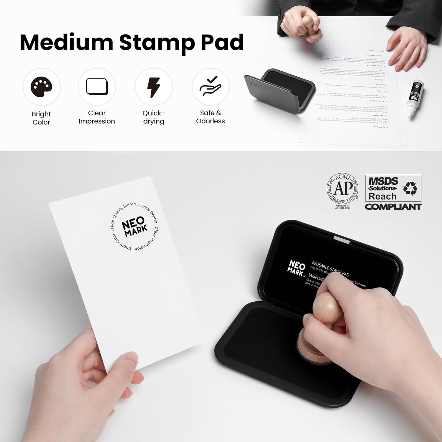 Medium Stamp Pad -2.8"x 4.4", Magnetic Lid, Premium Quality Felt Stamp Pad (Black)
