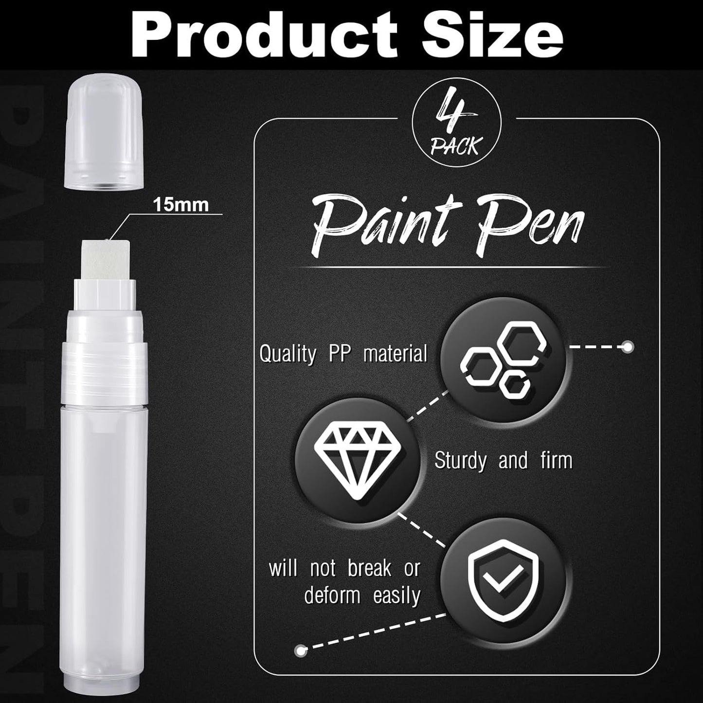 Epakh 4 Pack White Paint Pens Empty Acrylic Permanent Clear White Marker Pen Fine Point Empty Refillable Markers for Rock Painting Wood Ceramic Metallic Graffiti Paper Drawing(15 mm)