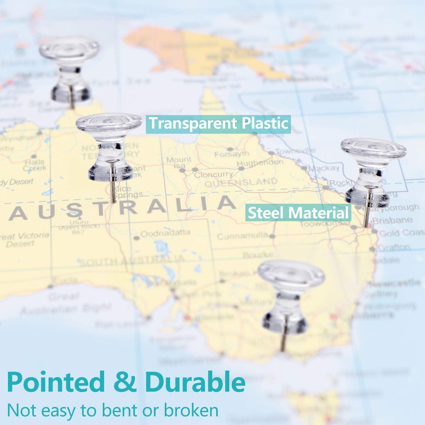 Outus 100 Pcs Giant Push Pins Large Thumb Tacks Plastic Heads 1 Inch Jumbo Push Pins for Cork Board Map Posters Office School(Clear)