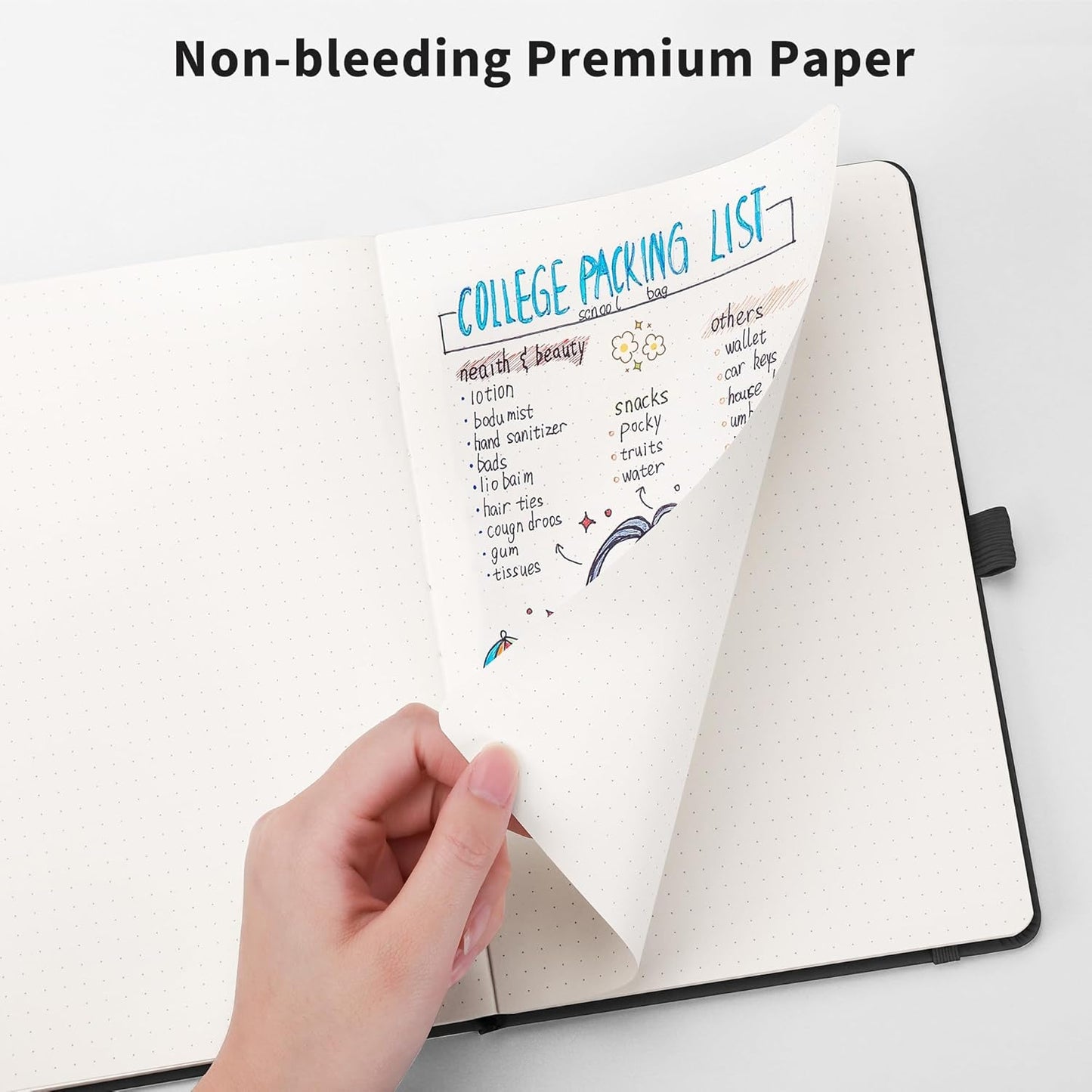 RETTACY Bullet Dotted Journal Notebook, 192 Pages, A5 Medium Size (5.7'' x 8.3''), Leather Hardcover, 100 GSM Thick Paper, for Bullet Journaling, Planning, Tracking (Blue-gray)