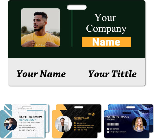 Custom Id Badge Custom Id Card Identification Badges Customizable Personalized Name Badge Customize Name Tag Photo Logo Employee Work Office Volunteer Customized Personal (Horizontal-2)