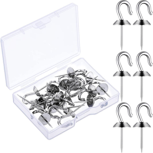 Hotop 30 Pieces Push Pin Wall Hooks Metal Thumb Tack Hangers Iron Alloy Nail Decorative Picture Hooks for 20 Lbs Home Office School Party Supply (Silver)