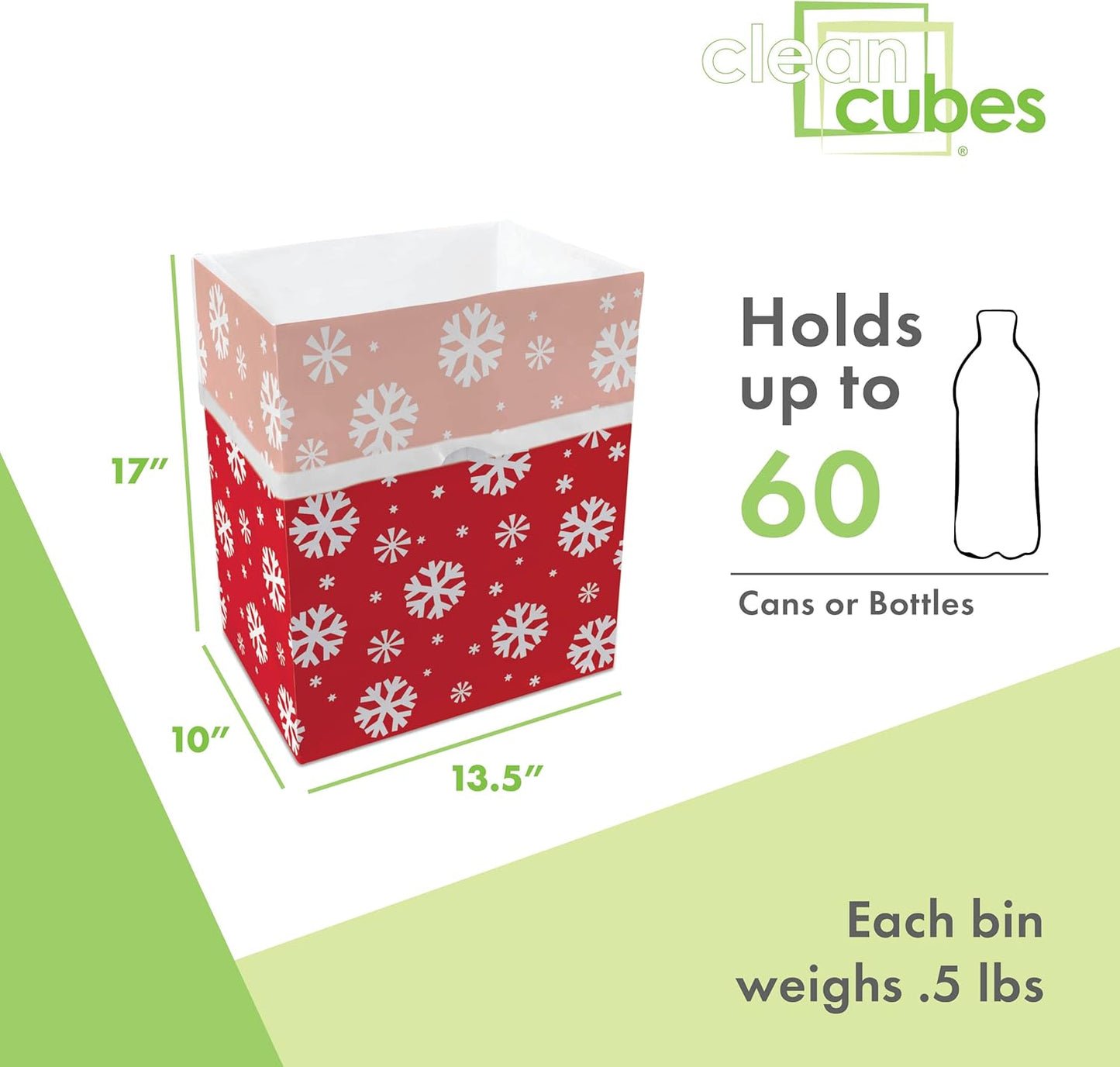 | 13 Gallon Disposable Trash Cans (3-Pack) with Fitted Trash Bags - Reusable Garbage and Recycling Bins for Parties, Events, and More (Snowflake - 17" Height x 13.5" Width x 10" Depth)