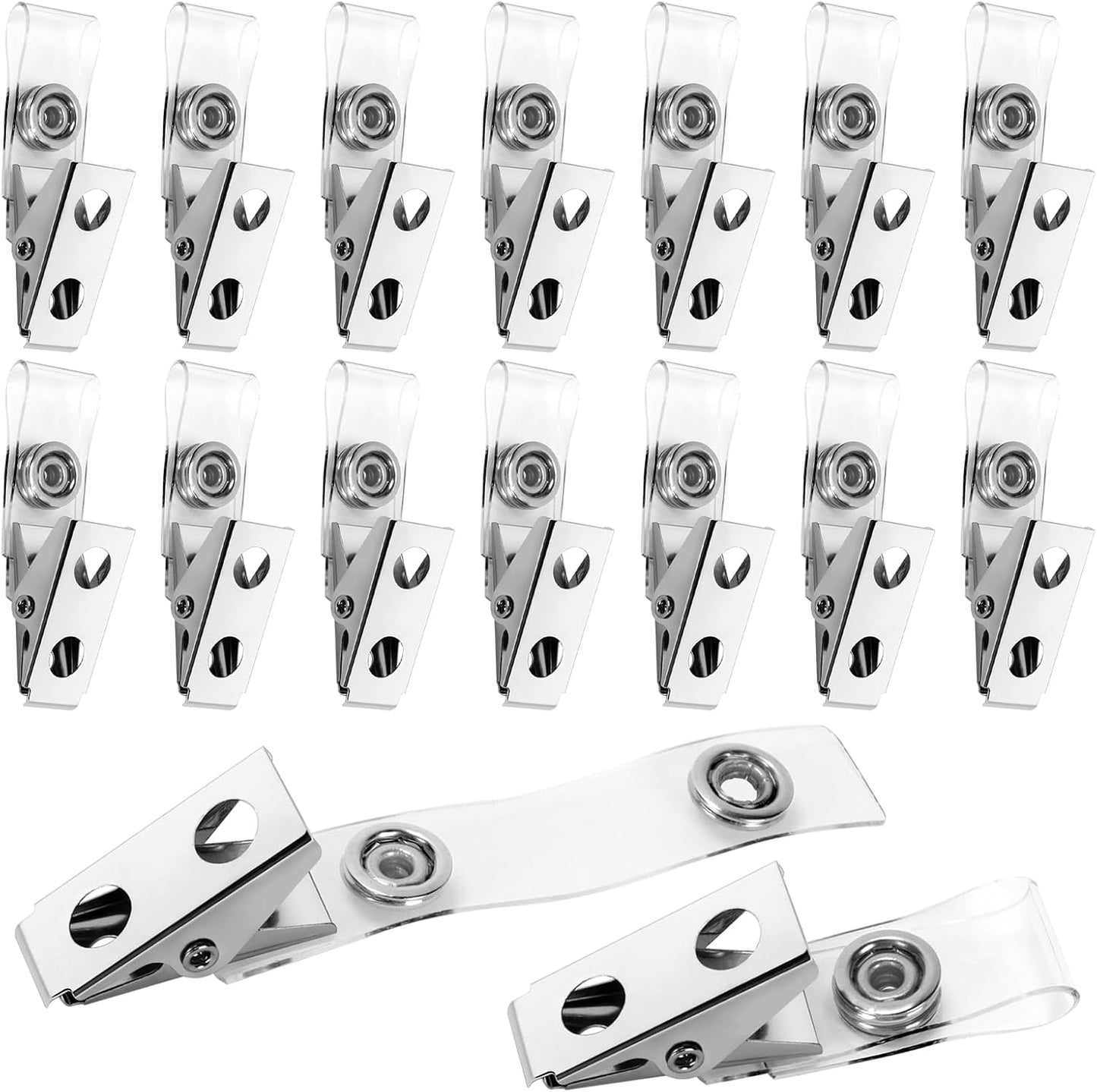 100Pcs Premium Metal Badge Clips with Clear PCV Straps, for ID Cards, Badge Holders, Name Tags, Work Badges