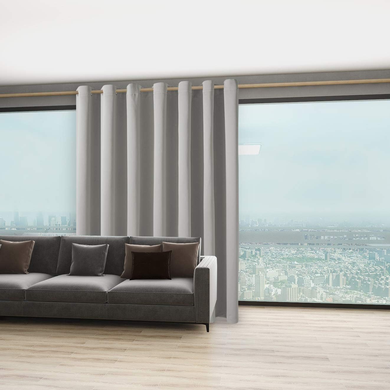 BONZER Room Divider Curtain Total Privacy Wall Extra Wide Grommet Room Darkening Curtains for Patio Sliding Glass Door, 96L x 150W Inch (8L x 12.5W ft), 1 Panel, Silver