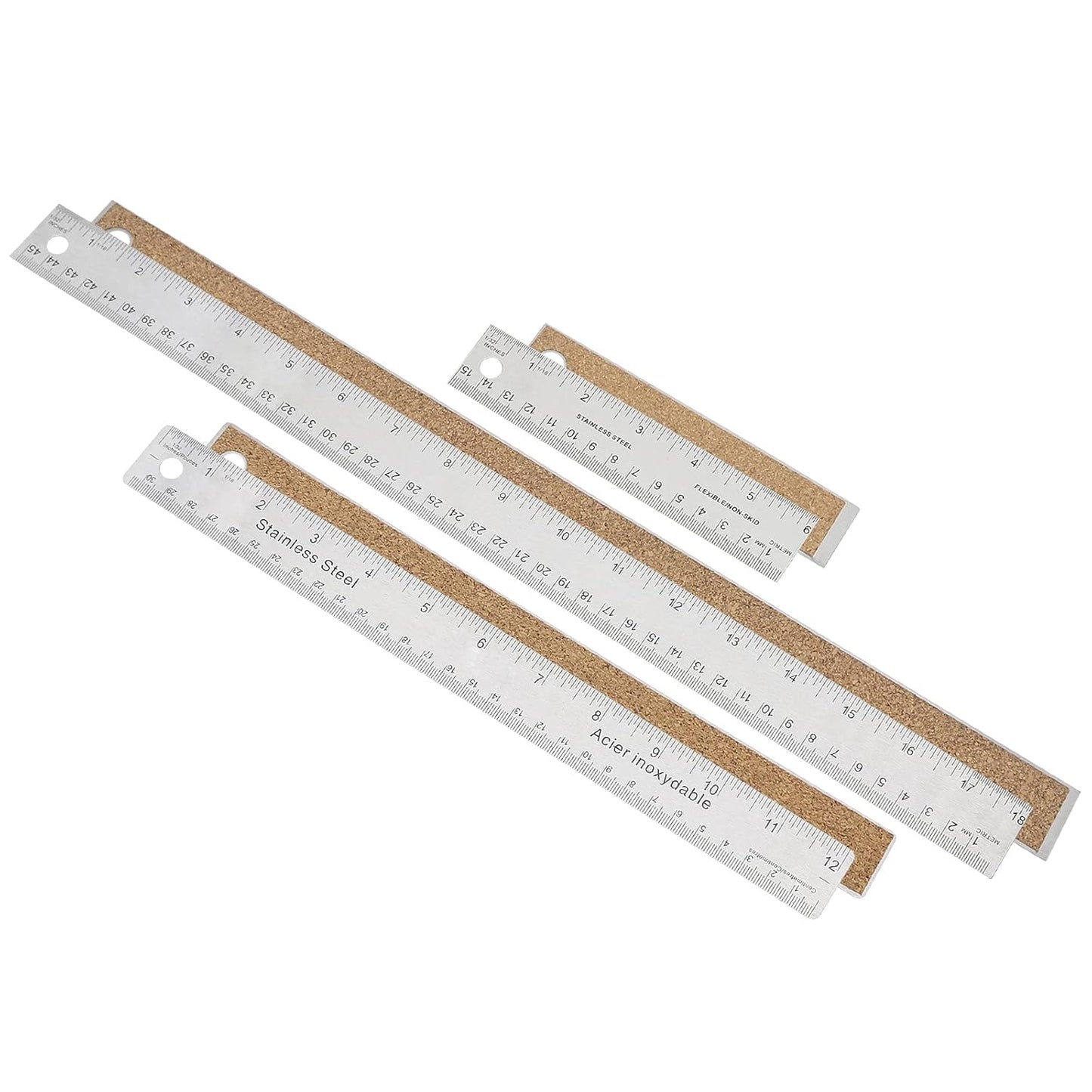 Stainless Steel Metal Ruler - 6 Inch, 12 Inch, 18 Inch Straight Edge - Non Slip Cork Backed - Inch and Metric