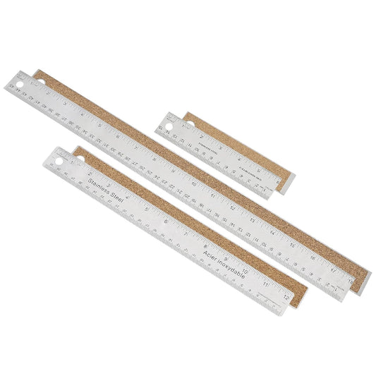 Stainless Steel Metal Ruler - 6 Inch, 12 Inch, 18 Inch Straight Edge - Non Slip Cork Backed - Inch and Metric