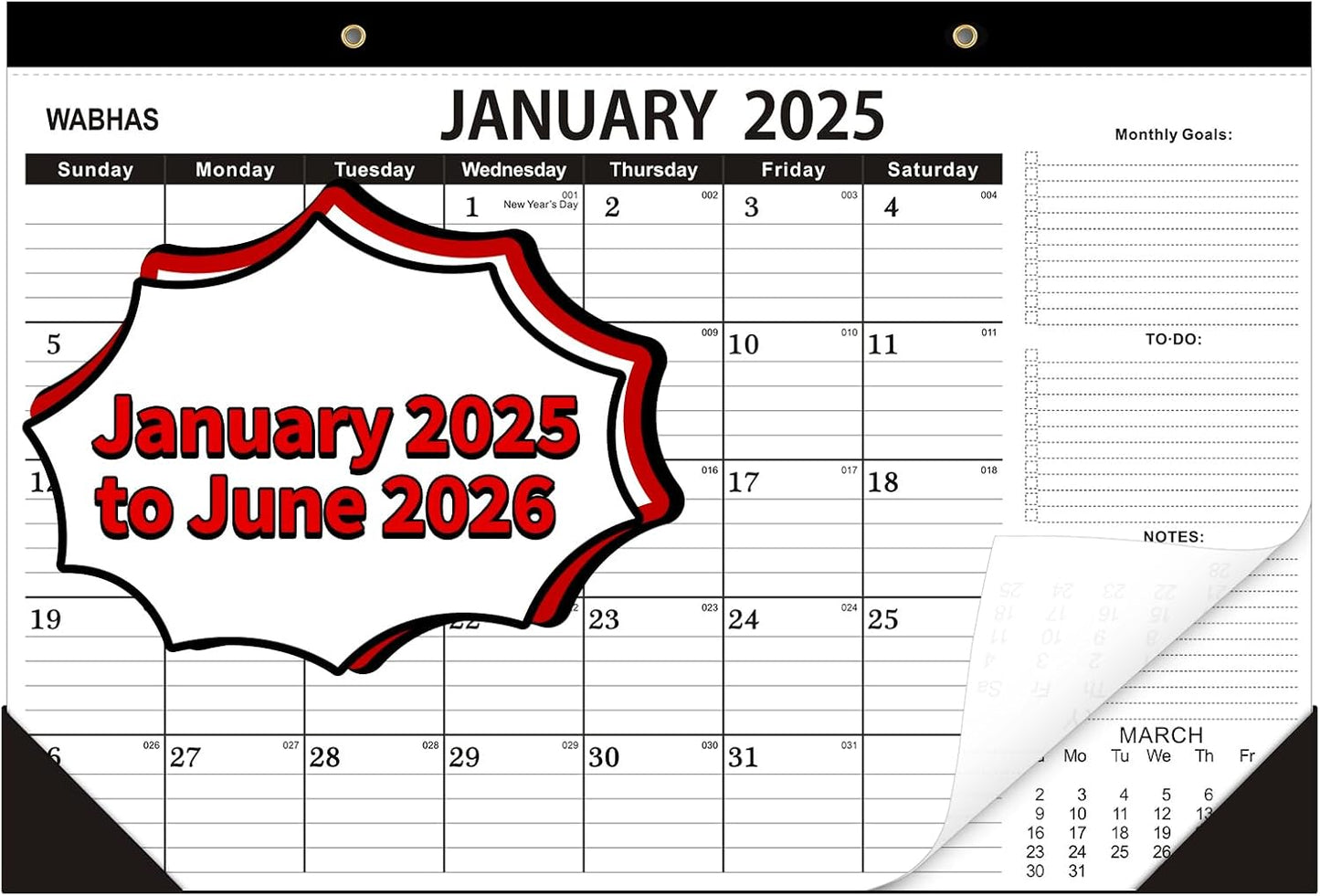 Desk Calendar 2025-2026-18 Months-January 2025 to June 2026,Desk calendar 2025-2026,12x17 in,School Calendar 2025,Office Desk Calendar 2026