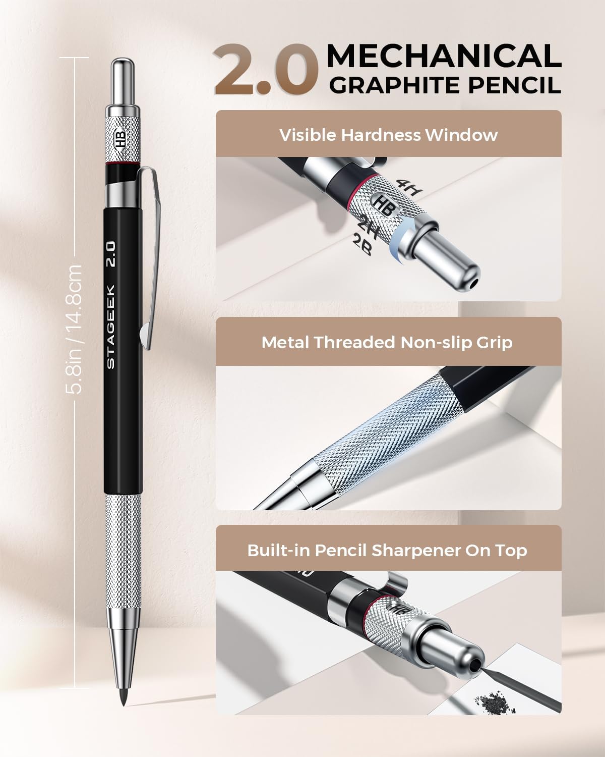 30PCS Art Mechanical Pencil Set with Leather Bag, Metal Artist Lead Pencil 0.5, 0.7, 0.9 mm, 3PCS 2mm Sketching Pencil (4H 2H HB 2B 4B 6B Color) with 464PCS Graphite Lead Refills for Drawing