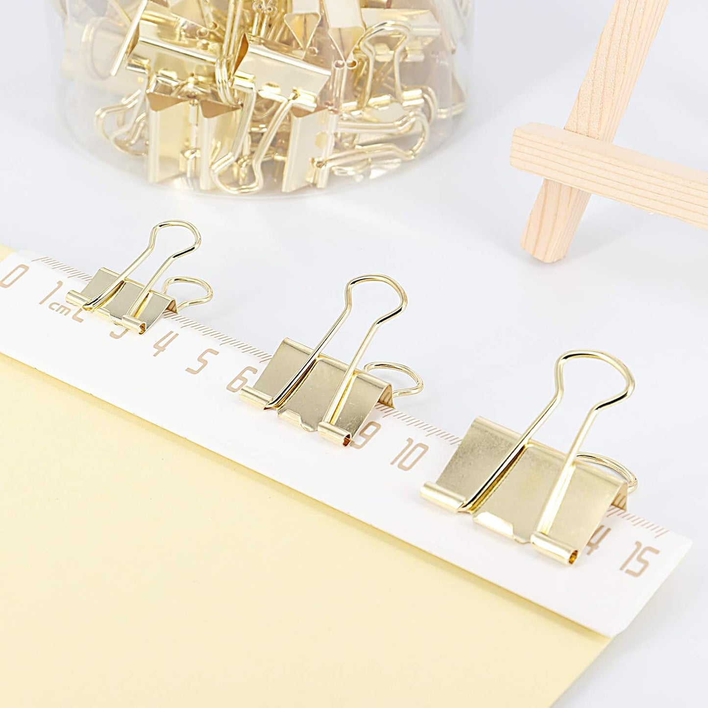 Gold Binder Clips Paper Clamps, Assorted Sizes Set (Small, Medium, Large) for Office School and Home Supplies