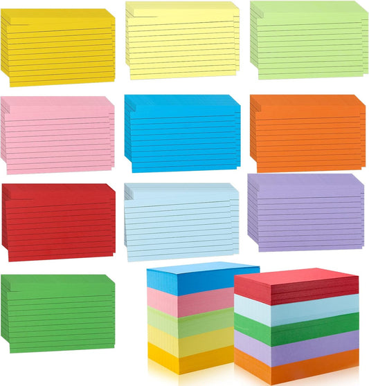1200 Pieces Index Cards Ruled 3 x 5 Color Index Cards Bulk, Flash Cards, Study Cards, Note Cards for Learning School and Office Uses, 10 Colors