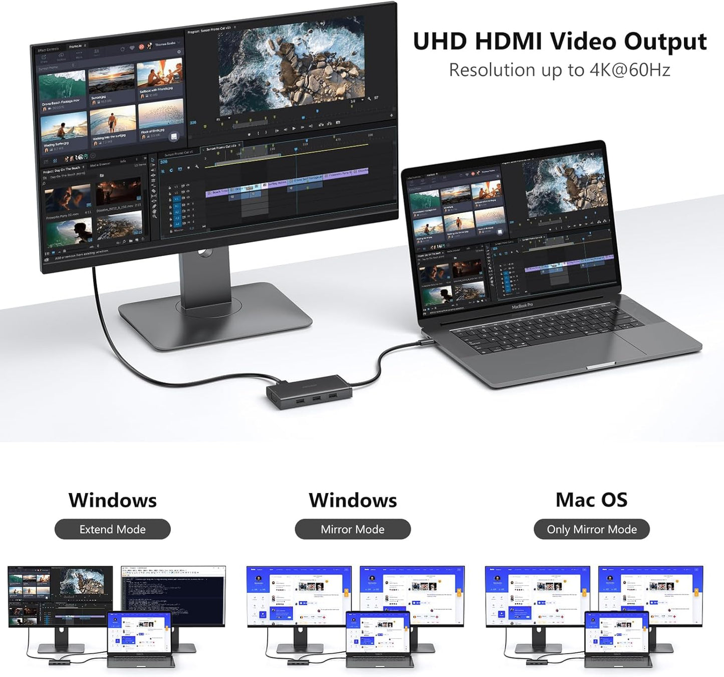 ABIWAZY USB C Docking Station Dual Monitor for HP Dell Lenovo Thinkpad Surface, 8 in 1 Computer Multiple Monitor Hub Adapter to Dual 4K HDMI,DisplayPort,VGA, 00W PD,3 USB for Windows Laptops(Black)