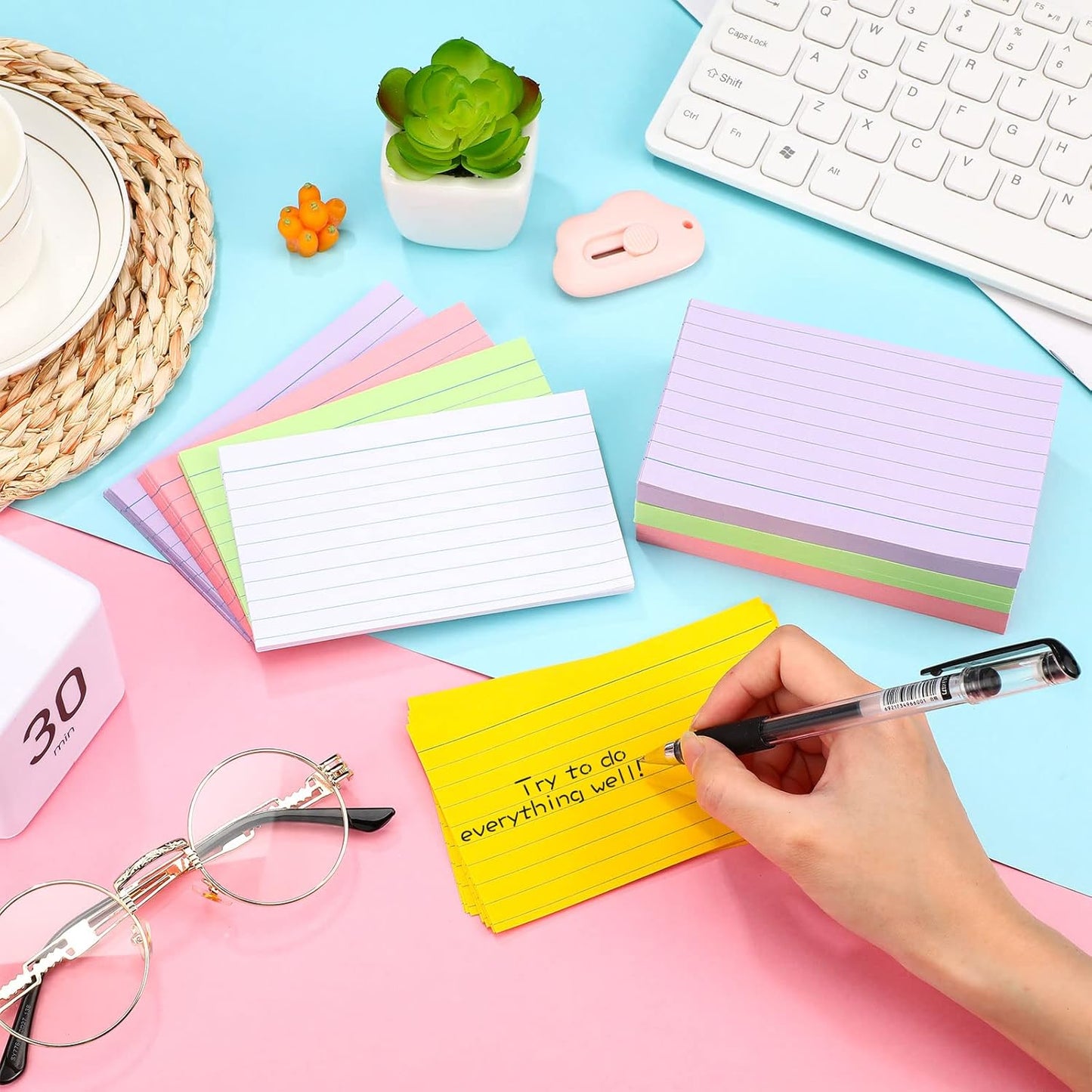 Fainne 2100 Pcs Colored Index Cards Bulk Neon Ruled Note Cards with Lines for Studying Rainbow Pad Index Notecards for Studying School Supply College Office(3 x 5 Inch,Light Color)