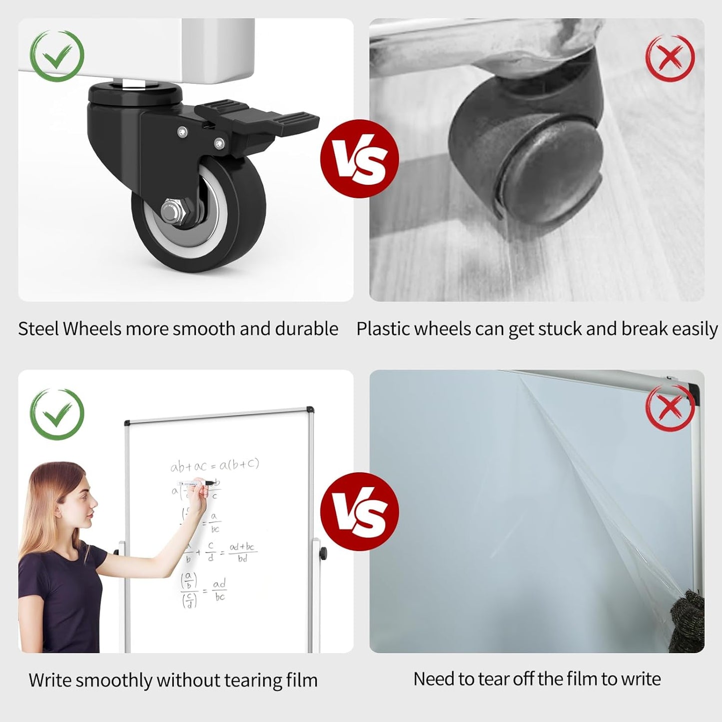 40x28 Inches Mobile Whiteboard, Double Sided Magnetic Dry Erase Board Height Adjustable Whiteboard with Stand for Home Office Classroom