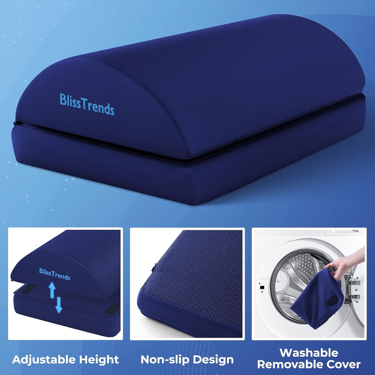 BlissTrends Foot Rest for Under Desk at Work - Versatile Foot Stool with Washable Cover - Comfortable Footrest with 2 Adjustable Heights for Car, Home and Office to Relieve Back,Lumbar,Knee Pain-Blue