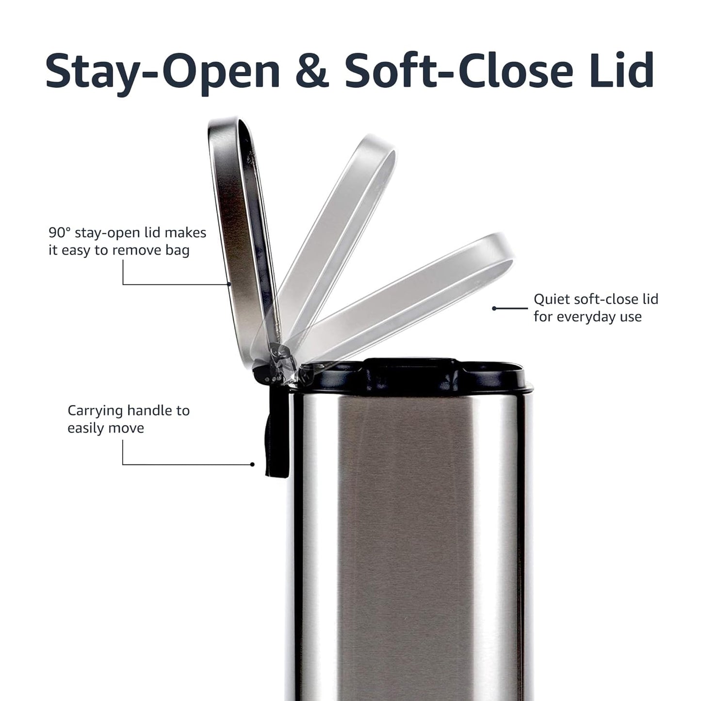 Amazon Basics Smudge Resistant Small Rectangular Trash Can With Soft-Close Foot Pedal, Brushed Stainless Steel, 12 Liter/3.1 Gallon, Satin Nickel Finish, 11.3"L x 9.9"W x 15.1"H