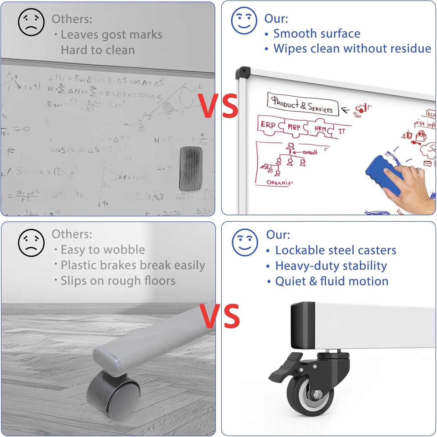 Rolling Whiteboard on Wheels, Double-Sided Magnetic Dry Erase Board with Stand, Mobile White Board for Office, Classroom, Home (32" x 48")