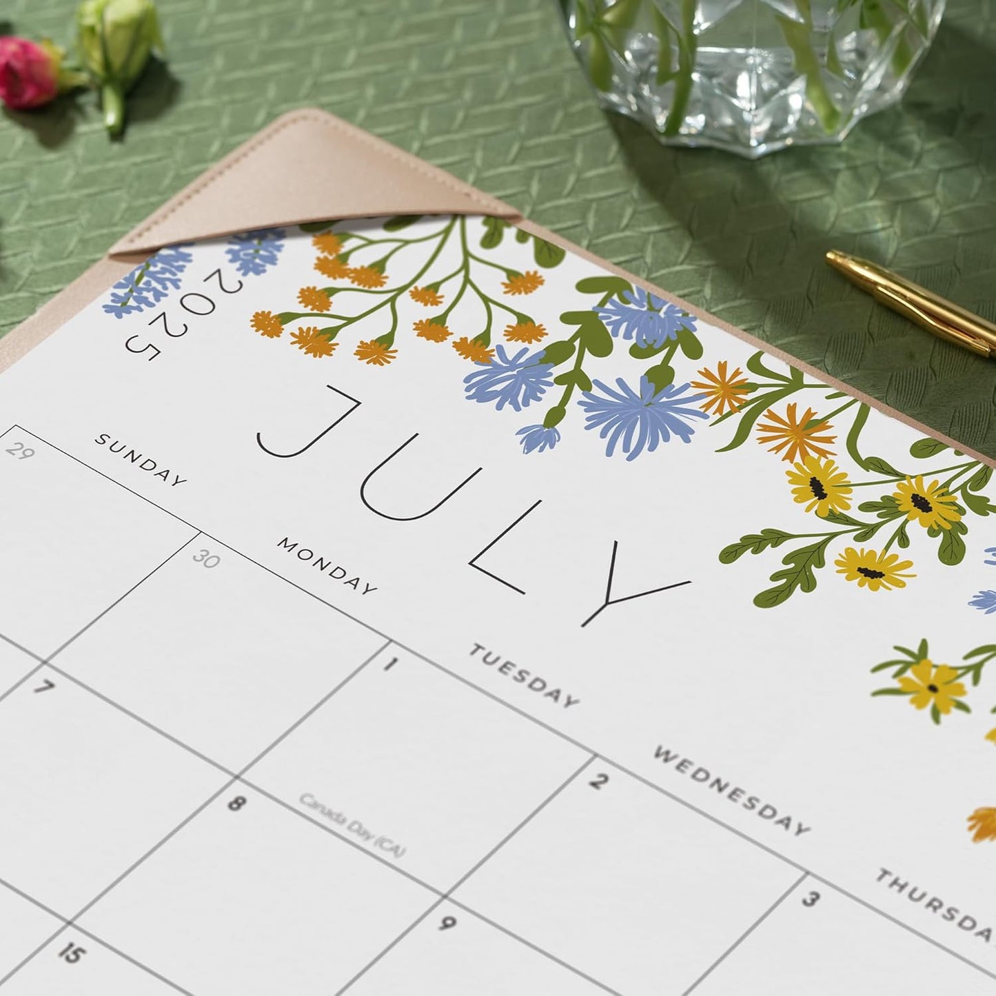 Desk Calendar 2025-2026 with Desktop Mat, Cabbrix Large Desk Pad Calendar 22 x 17 Inch Cover 12 Months Runs From July 2025 to June 2026, Floral Design Calendar 2025 for Home School and Office (Apricot)