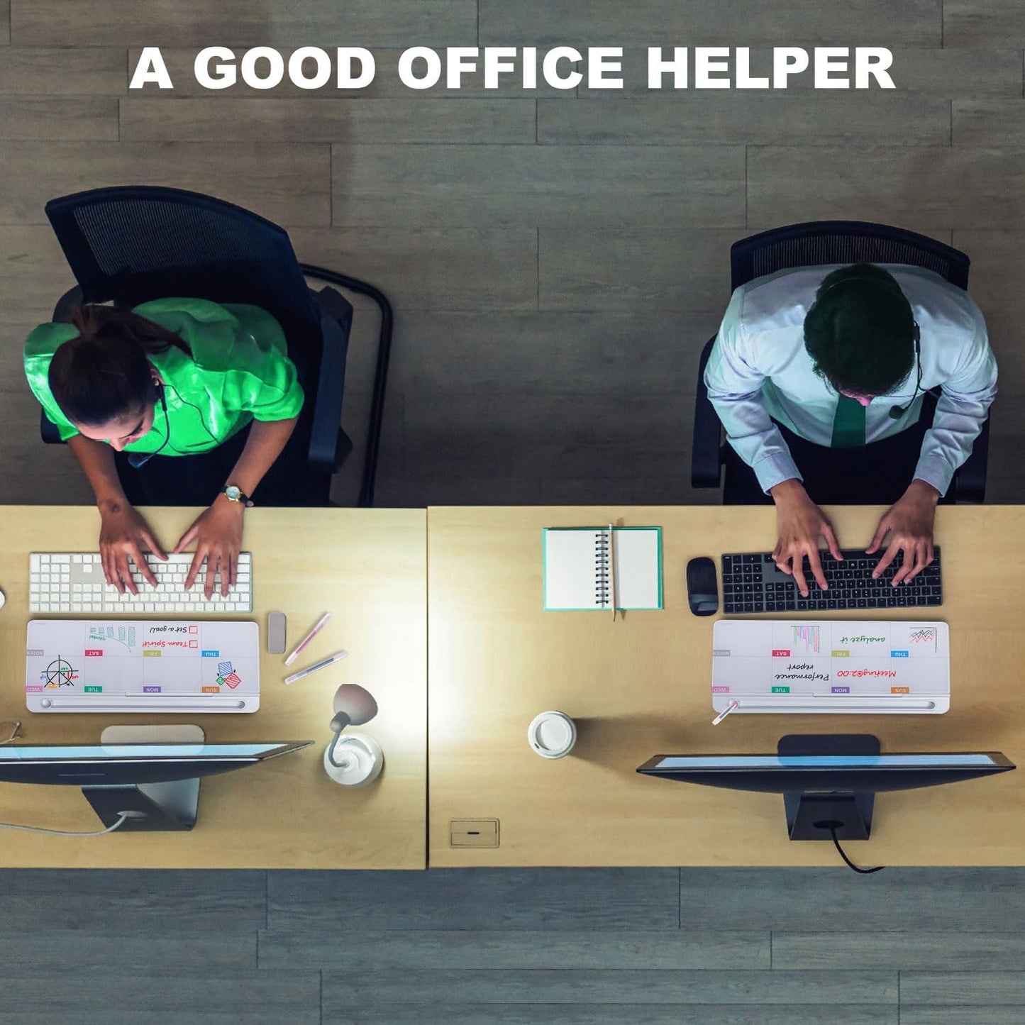 TSJ OFFICE Whiteboard Weekly Dry-Erase-Board - Desktop White Board Calendar Desk Organizers with Accessories Computer Keyboard Stand with Drawer, for Office, Home, School Supplies