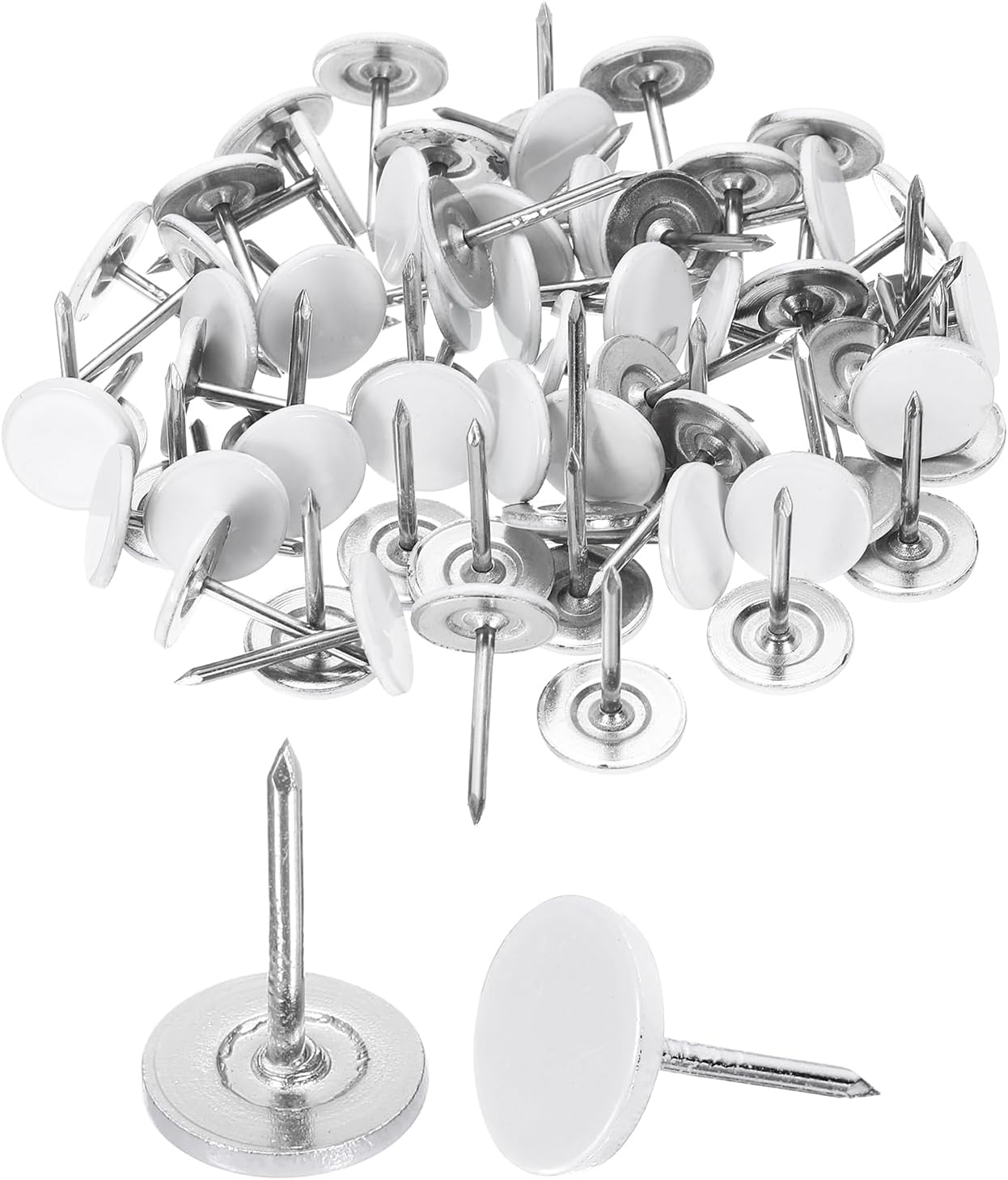 uxcell 150Pcs Upholstery Tacks, 11mmx17mm Flat Head Thumb Tack Decorative Furniture Nails Push Pins for Furniture Sofa Headboards, White