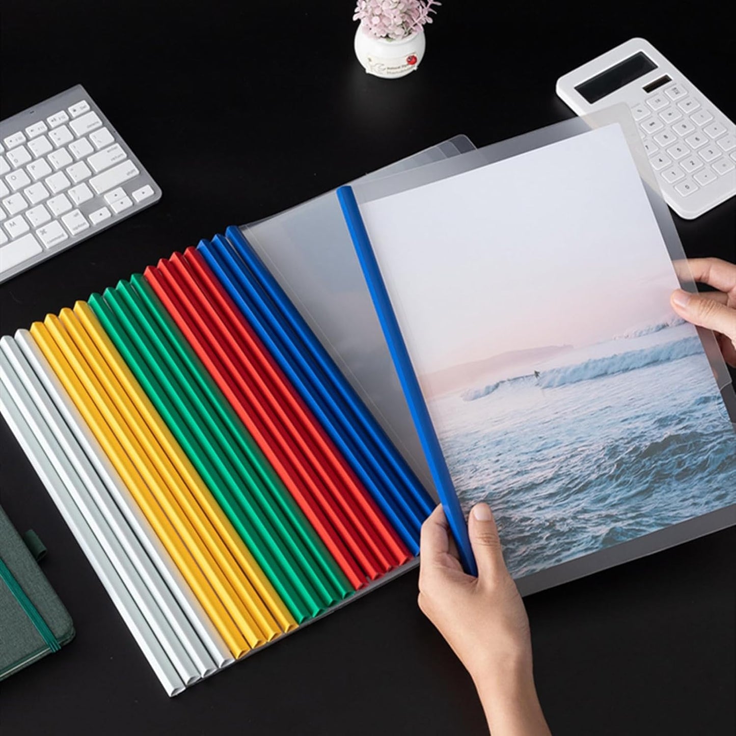 JOERSH 10Pcs Clear Report Covers with Sliding Bar, 40 Sheet Capacity Plastic Binder Paper Protector, Report Folders with Clear Cover for Resume File Documents, 5 Colors