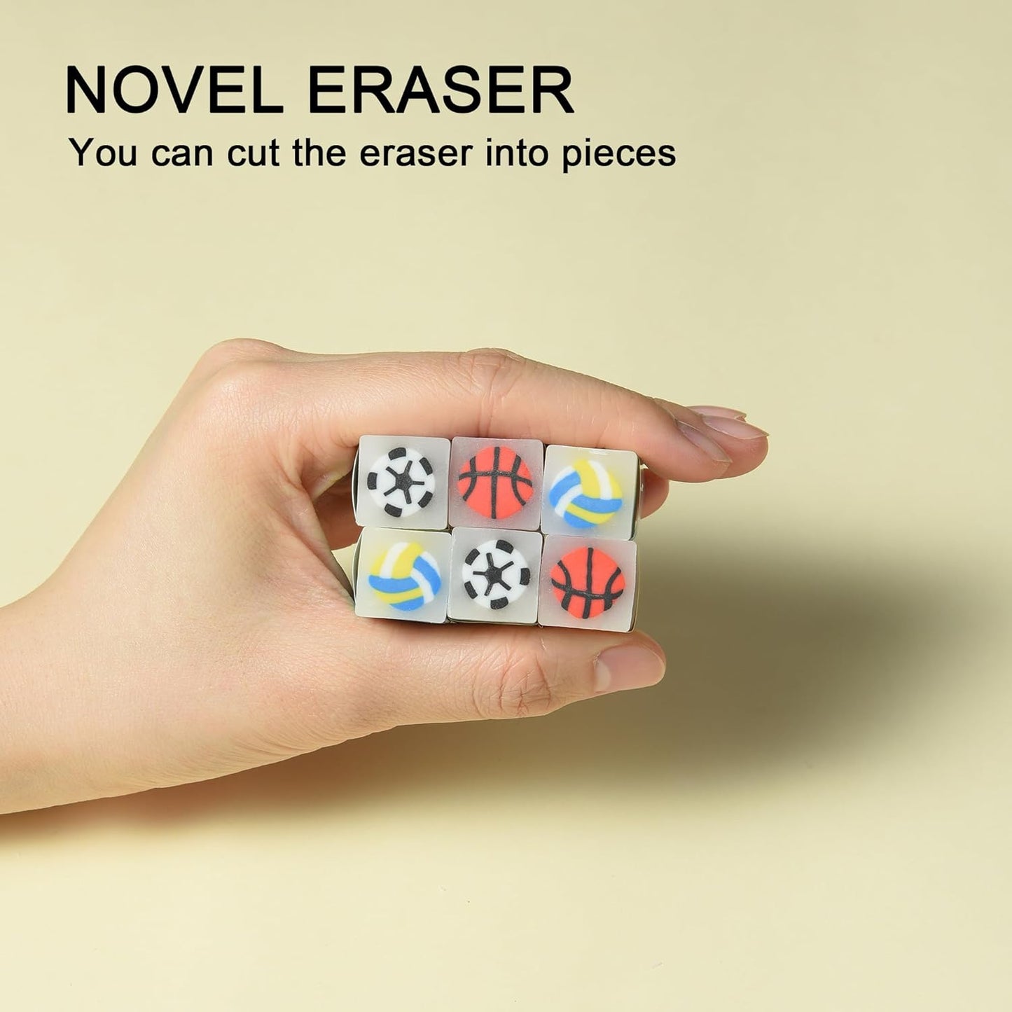 18Pcs Cute Sports Ball Erasers for Kids Bulk, Fun Basketball Soccer Volleyball Pencil Jelly Erasers for School Classroom Supplies Prize Gifts Party Favors