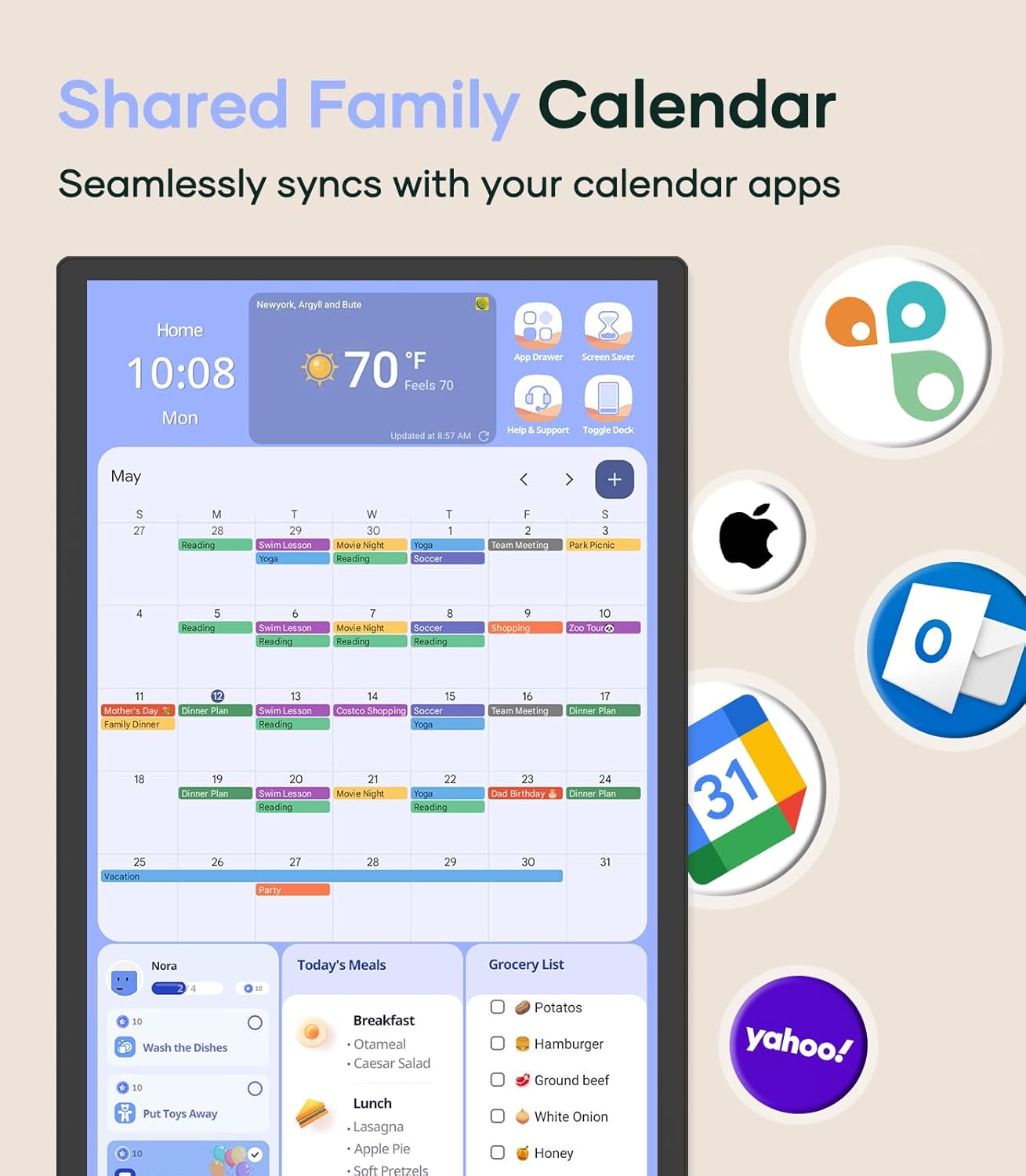 Digital Calendar+ 2: 32 Inch Wall Touch Screen Chore Chart Customize Dashboard Smart Electronic Calendar for Family Schedules Meal Planner Supports All Google Play Apps Wall Mount Black