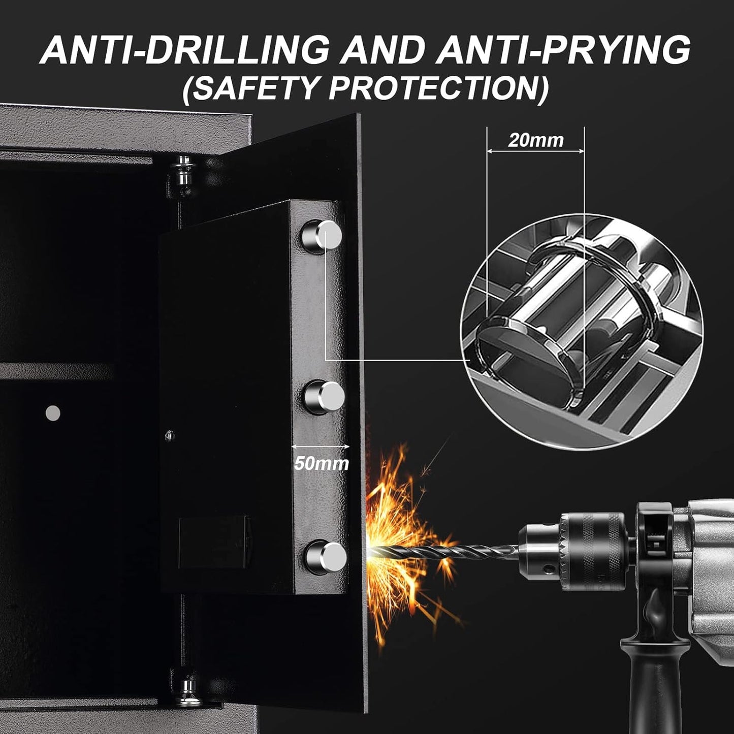 Tenamic Safe Box 2.2 Cuft Fireproof Waterproof Home Safe, Keypad Large Lock Box Cabinet Safes, Solid Alloy Steel Office Hotel Home Safe, Black