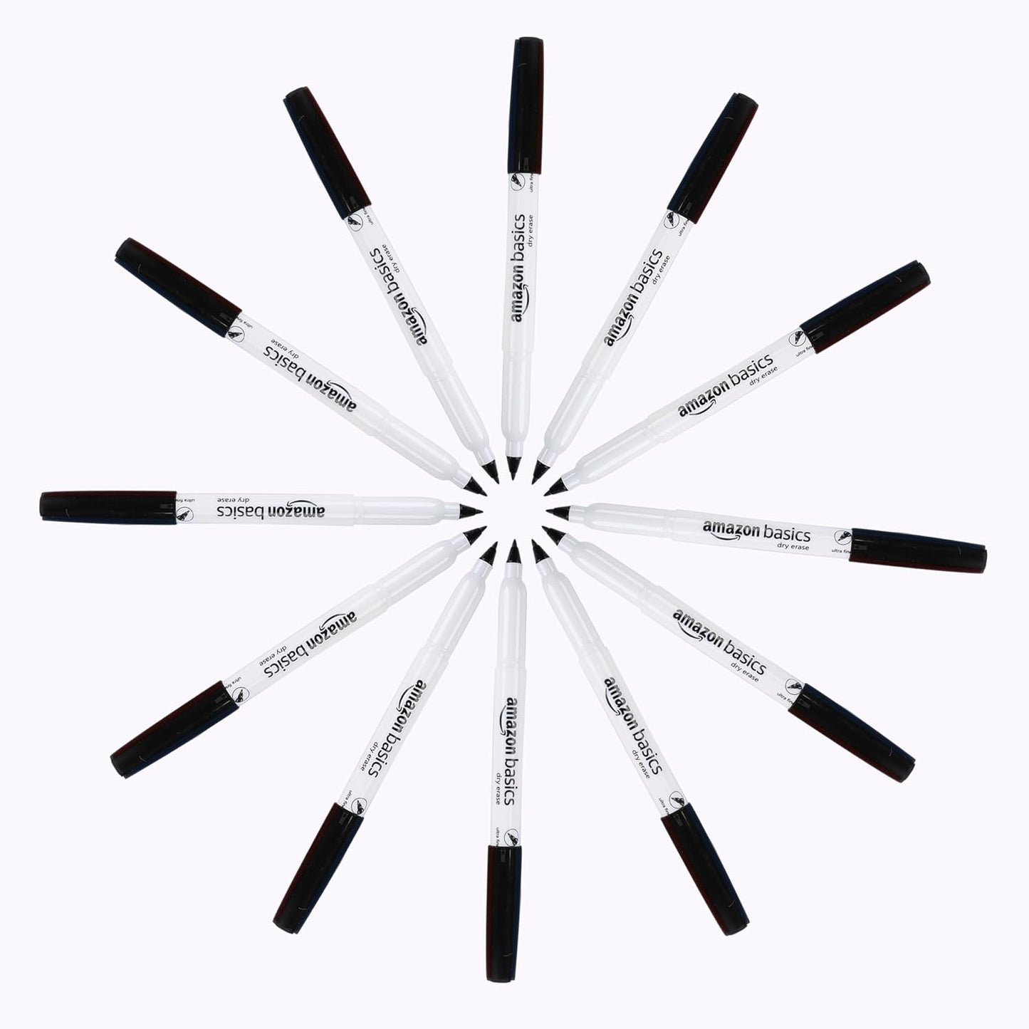 Amazon Basics Low Odor Ultra Fine Tip Dry Erase White Board Markers, Black, 12-Pack