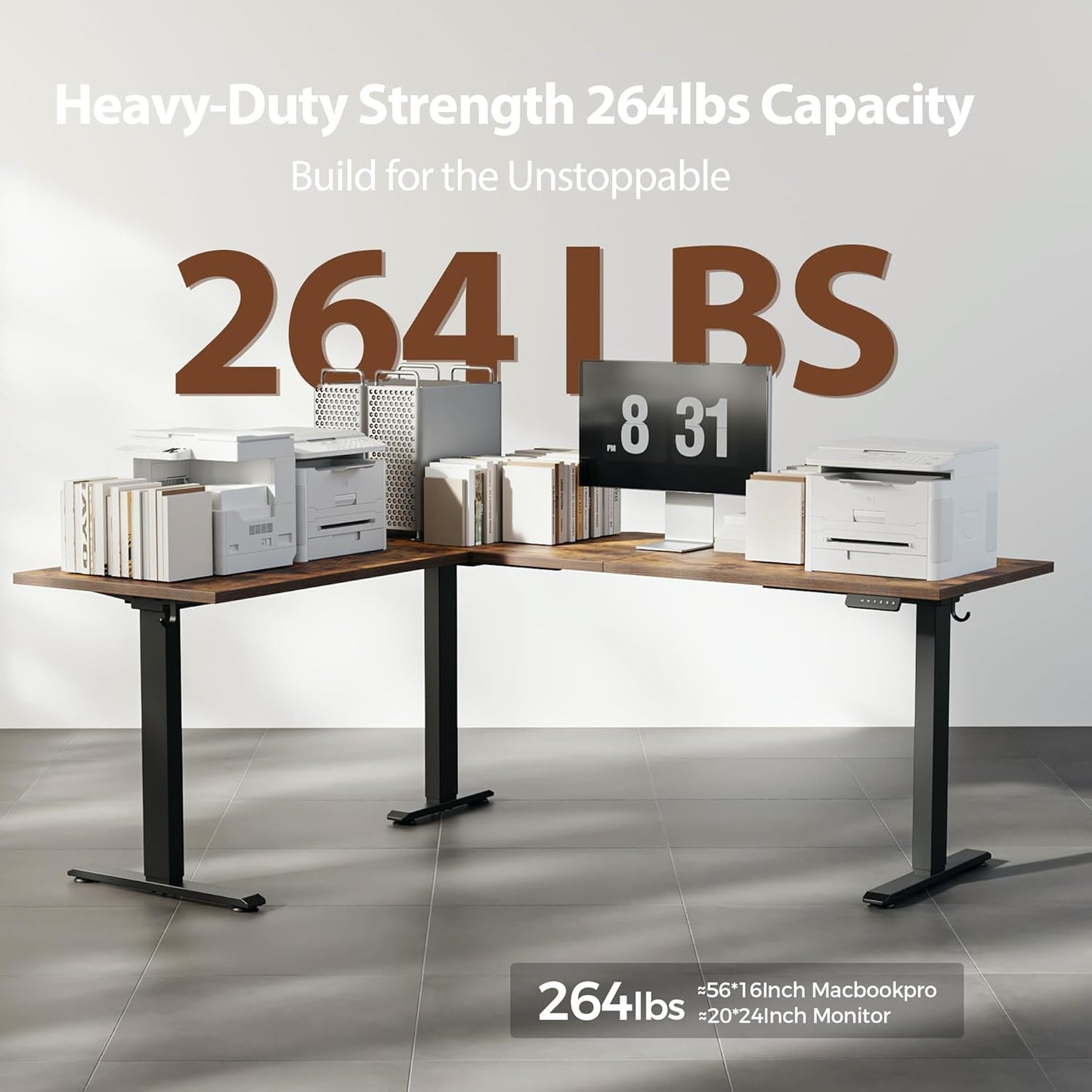 Agilestic Triple Motors 73" x 60" L Shaped Standing Desk, Electric Standing Desk Adjustable Height, Extra Large Desktop Corner Table for Home Office, Gaming Workstation, Splice Board, Rustic Brown