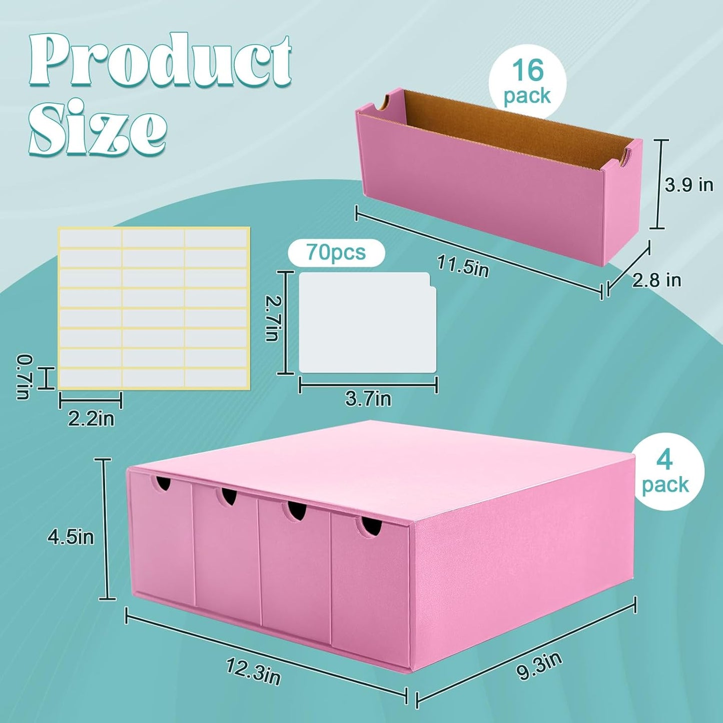 Cholemy Trading Card Storage Box 15000+ with 70 Cardboard Storage Divider, Label Sticker for Collection Compatible with TCG, Sport Cards(4 Row, 4 in A Row,Pink)