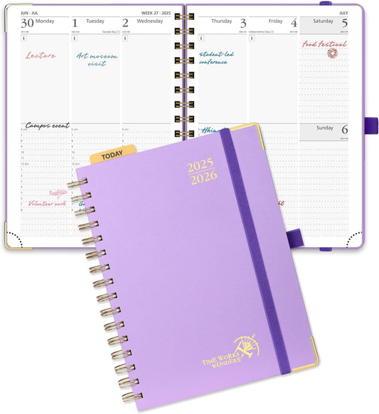 POPRUN Academic Planner 2025-2026 (July 2025-June 2026), Daily Weekly and Monthly Appointment Book (Wirebound Hard Cover - 6.25'' x 8.5'') with Hourly Time Slots, Tabs, 100 GSM - Violet