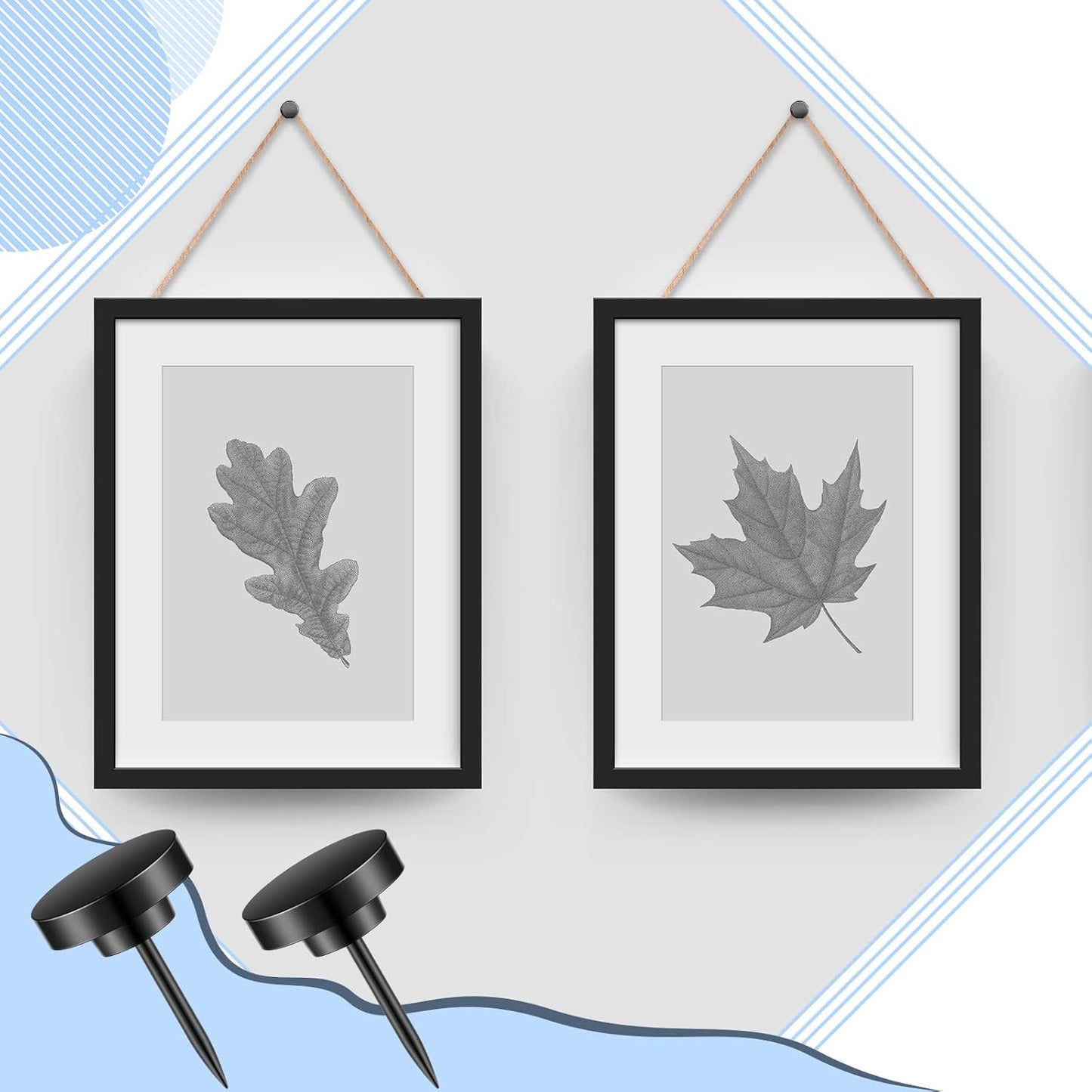 30 Pieces Push Pins, Metal Thumb Tacks for Picture Photo Hanging, Wall Pins for Board Posters Bulletin Maps, Wall Tack for Office Home Decorative (Black)