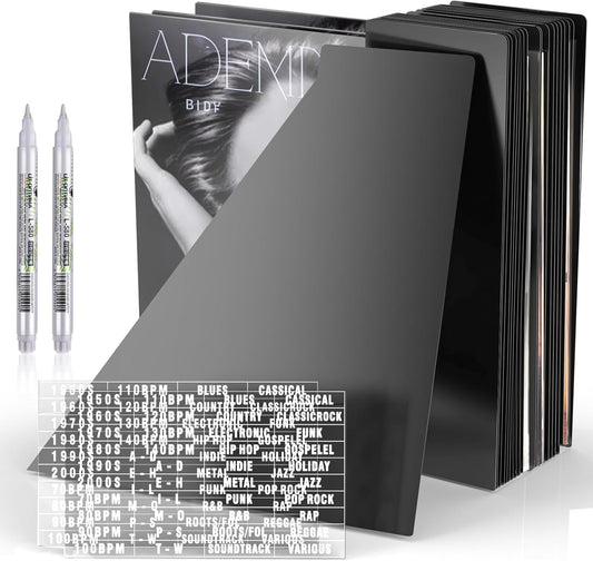 Facmogu 20PCS Vinyl Record Dividers, 12 Inches LP Album Dividers, Plastic 33 RPM Record Divider, 1 Inch Large Tab DIY LP Album Separators, Blank Separators Card for Records Album Storage - Black