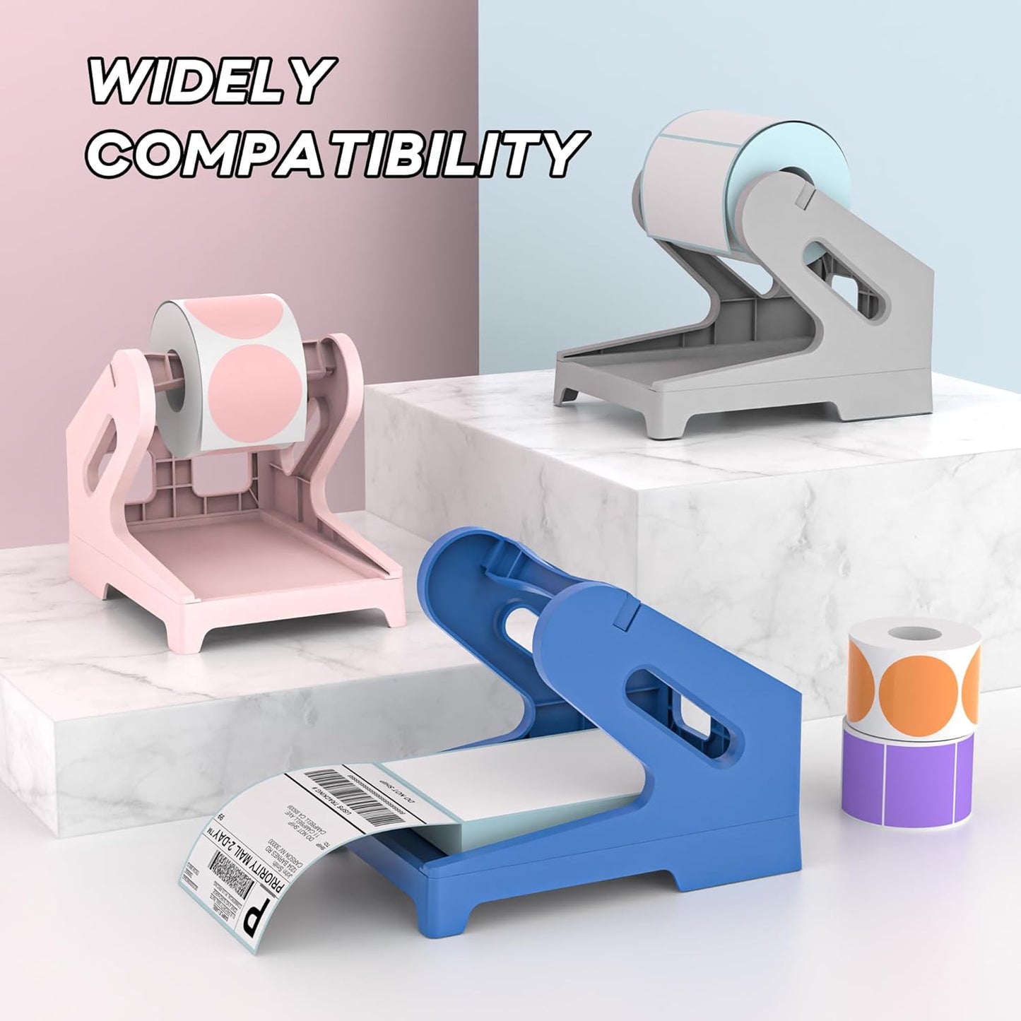 PONNOR Label Holder for Rolls and Fanfold Labels Shipping Labels Stand Desktop Thermal Printer DIY Accessory Business Supplies for Home, Office(Grey)